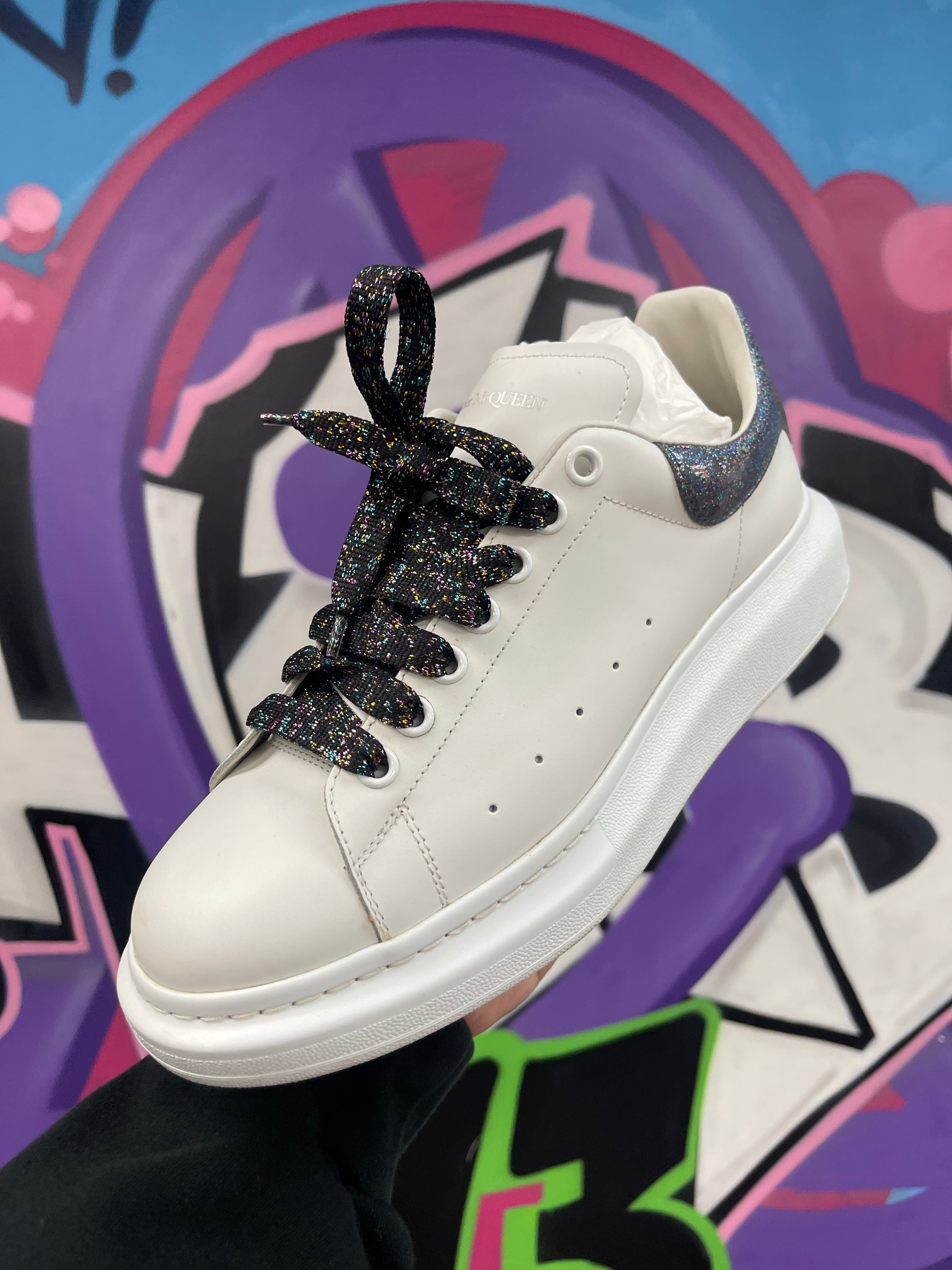 Alexander Mcqueen White Glitter Oversized Sneakers