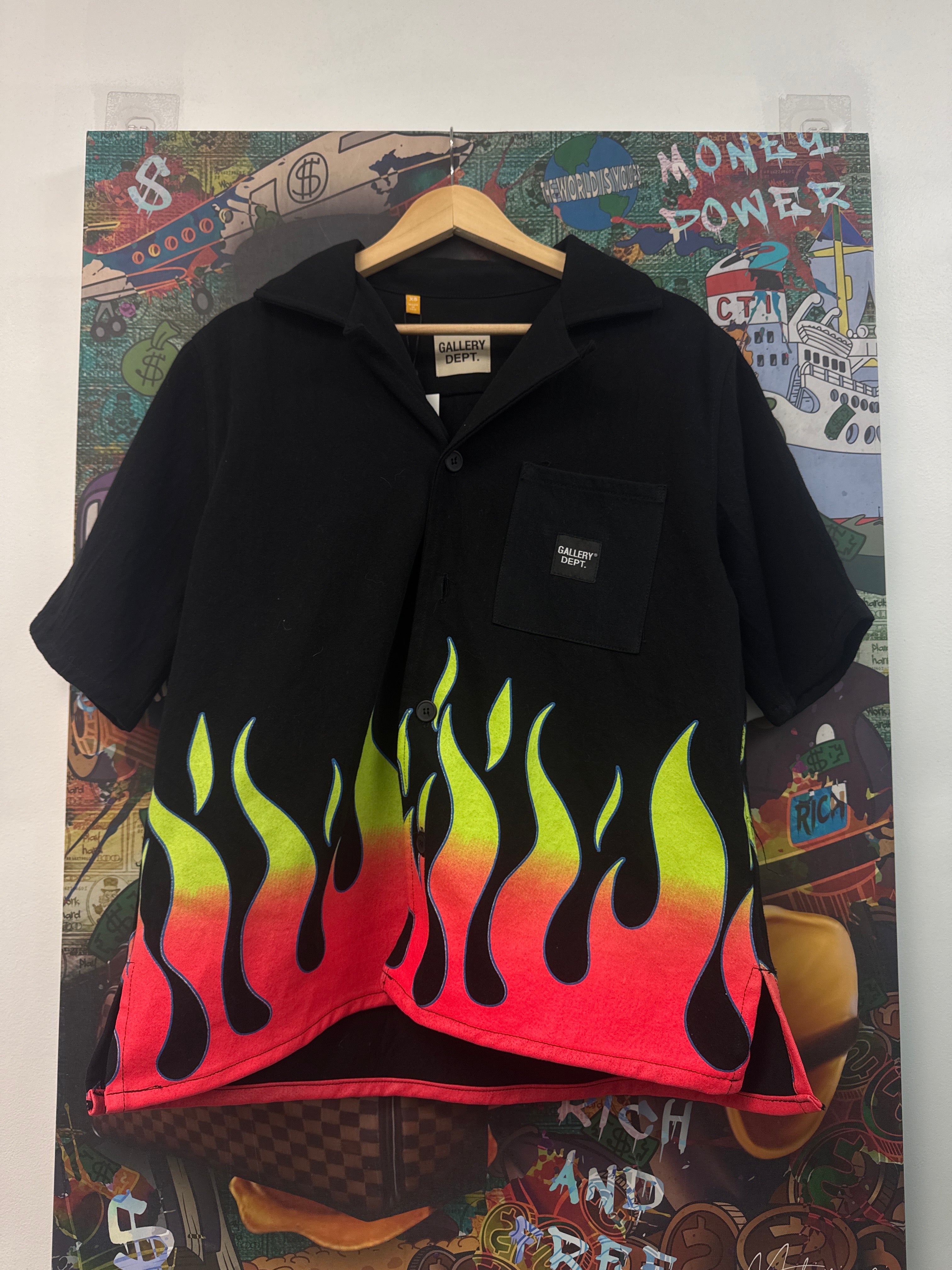 Gallery Dept Black Flames Bowling Shirt