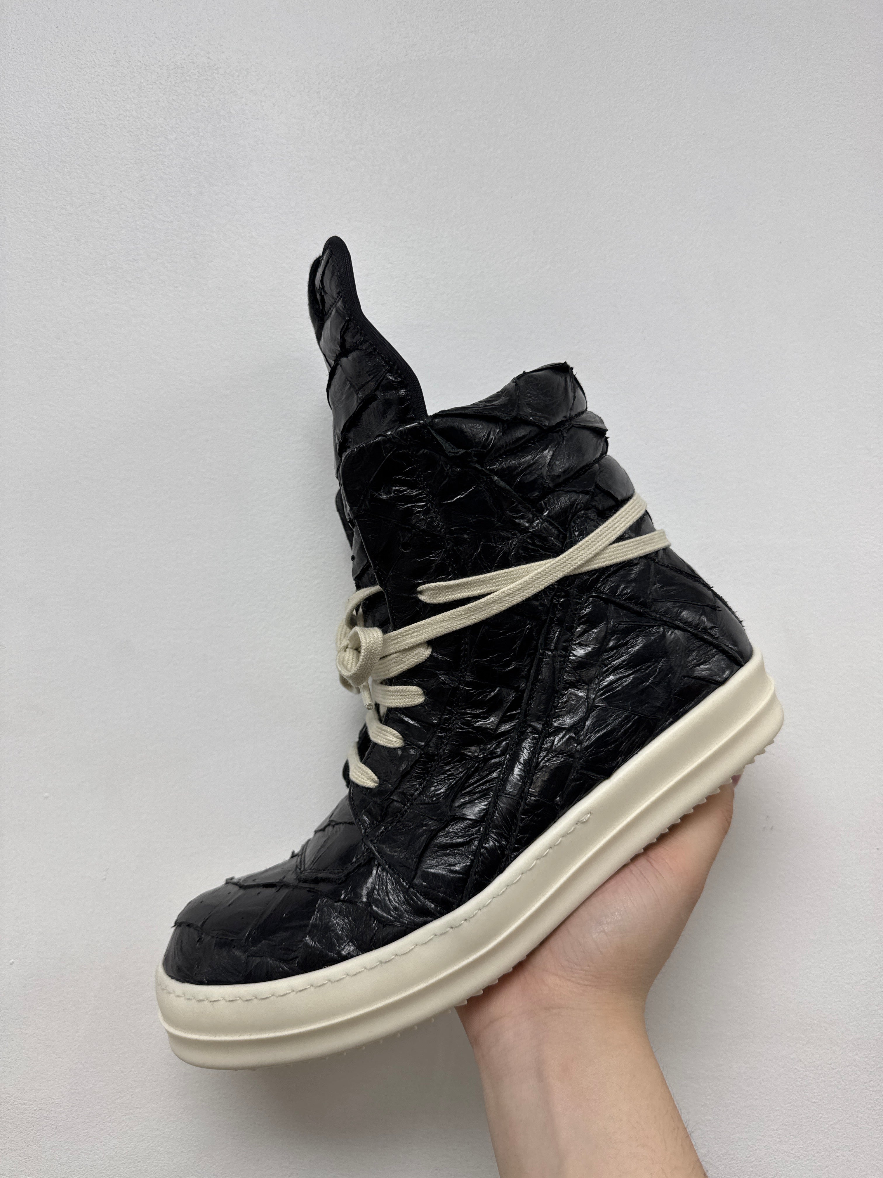 Rick Owens Black Croc Geo Basket Sneakers