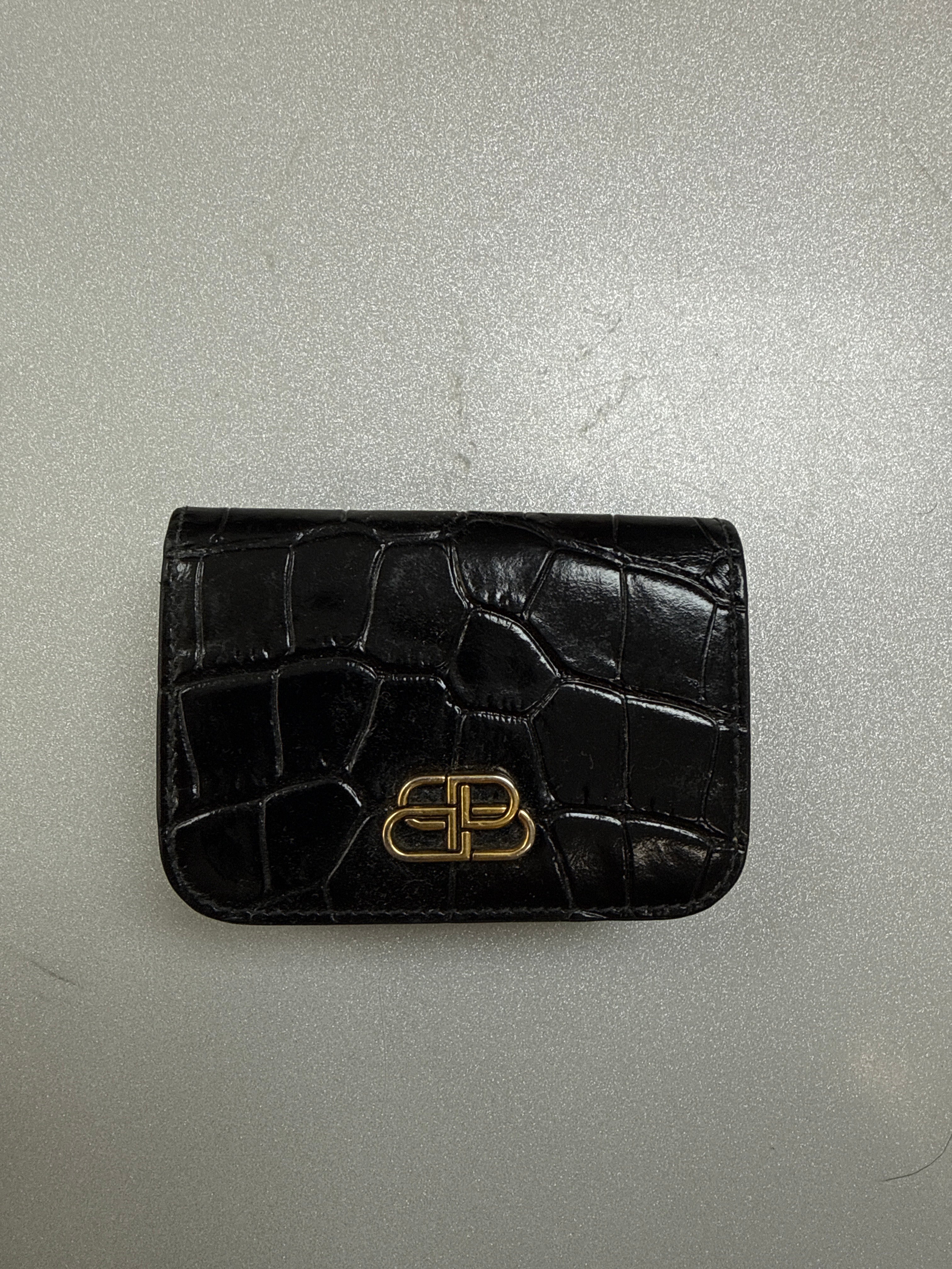 Balenciaga Black Gold Croc Bi-Fold Wallet