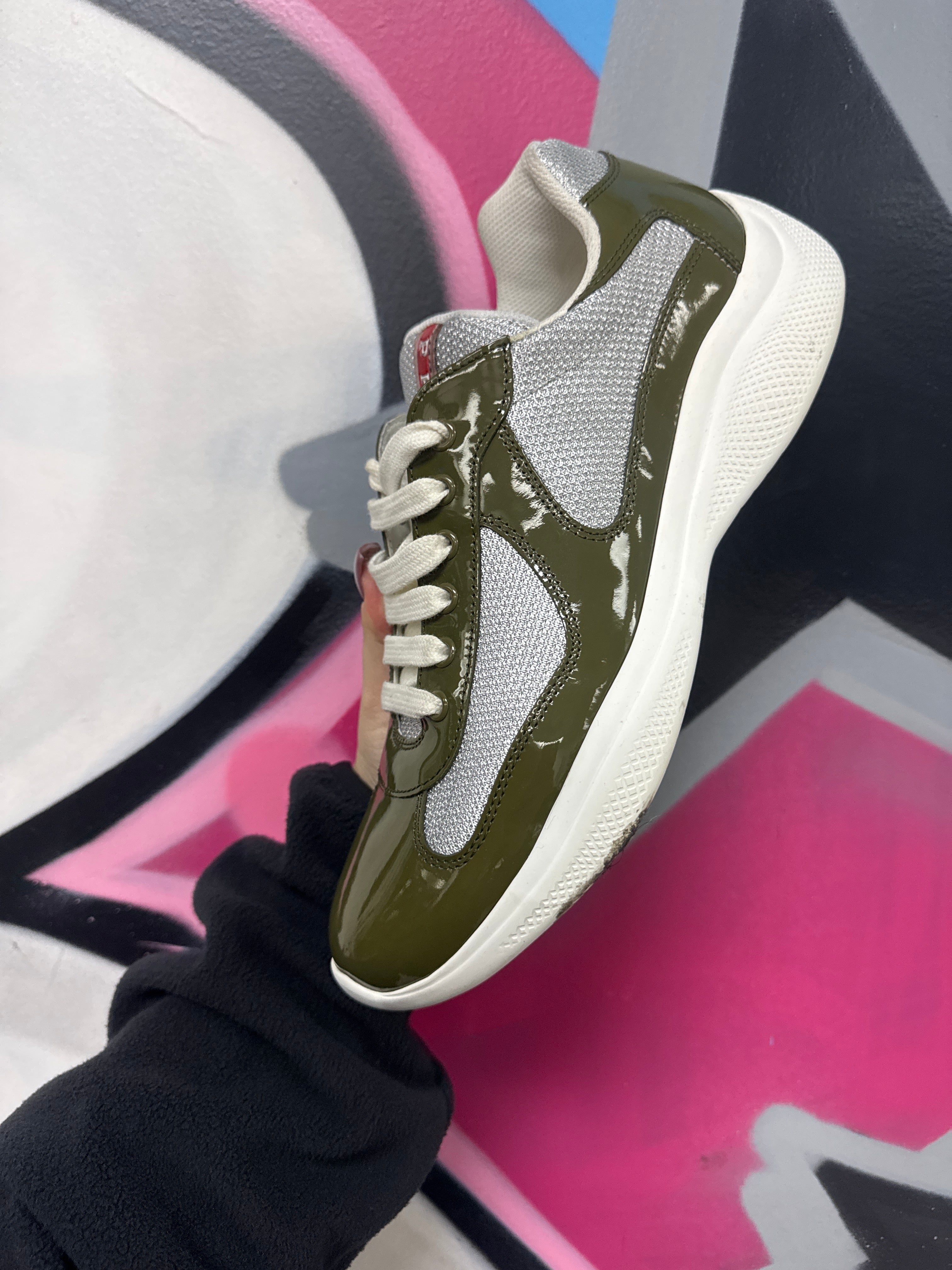 Prada Olive White Cups Sneakers