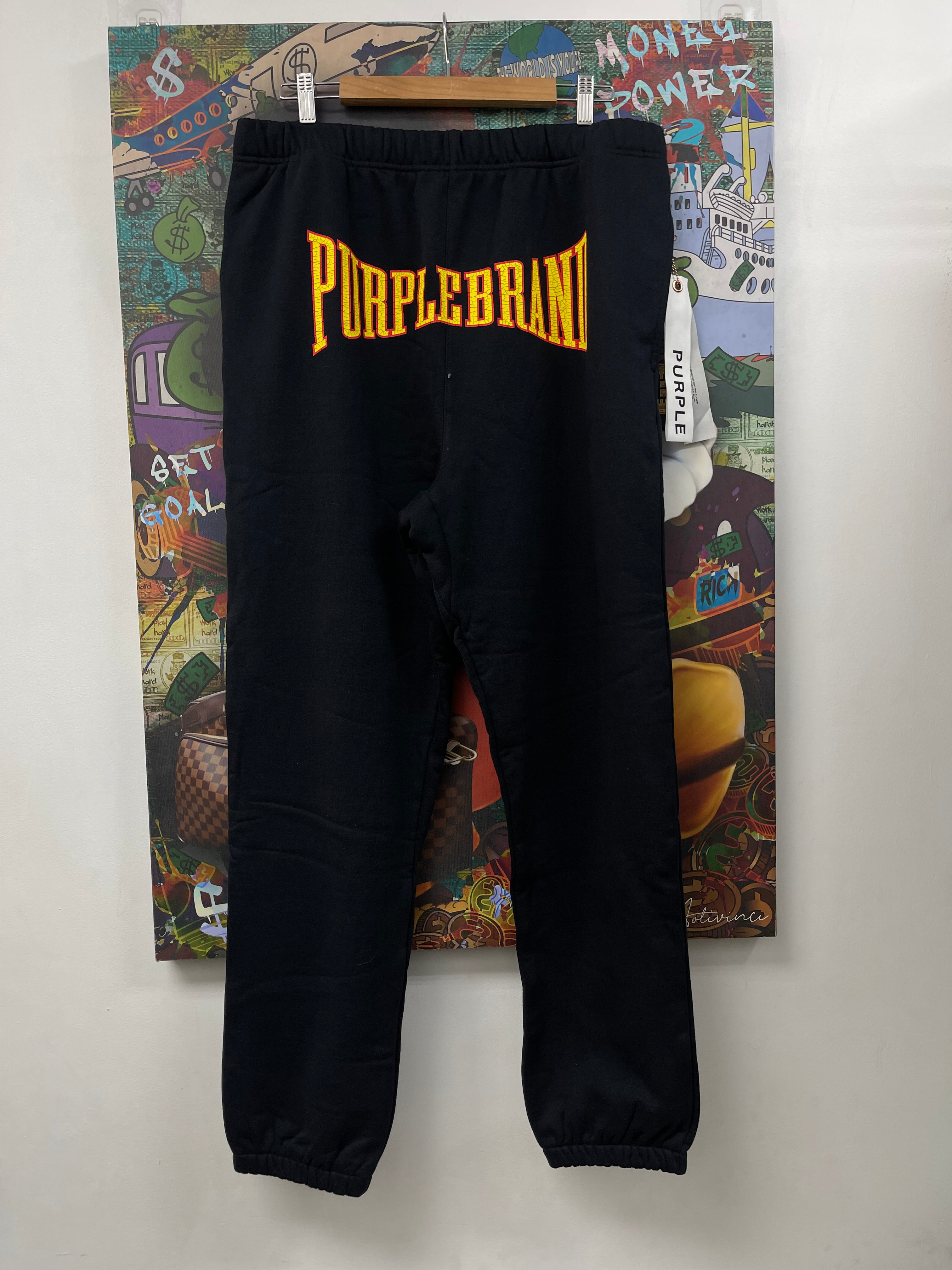 Purple Brand Yellow Red Cracked Arc Logo Sweatpants