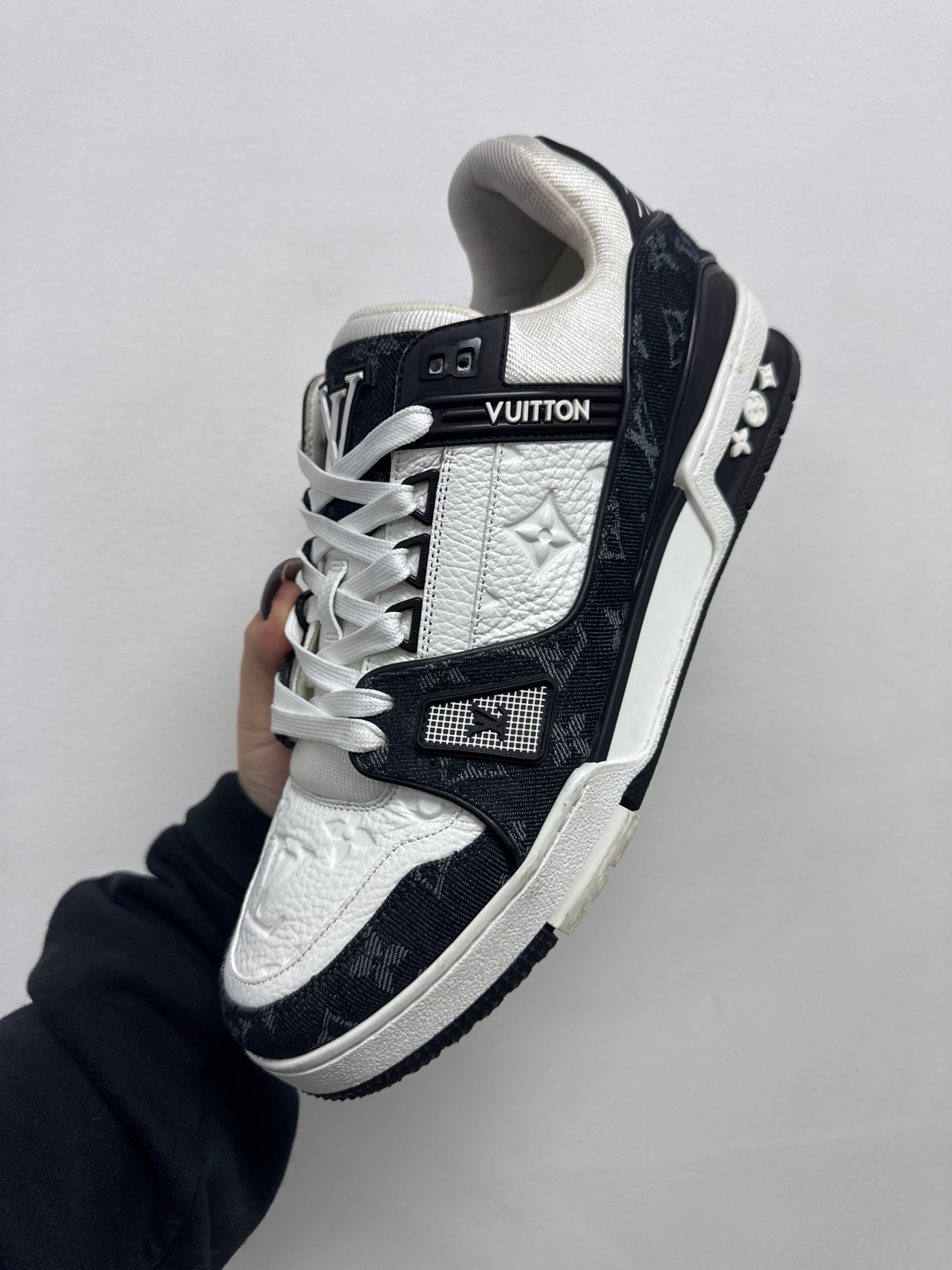 Louis Vuitton White Black Denim Monogram Trainer Sneakers