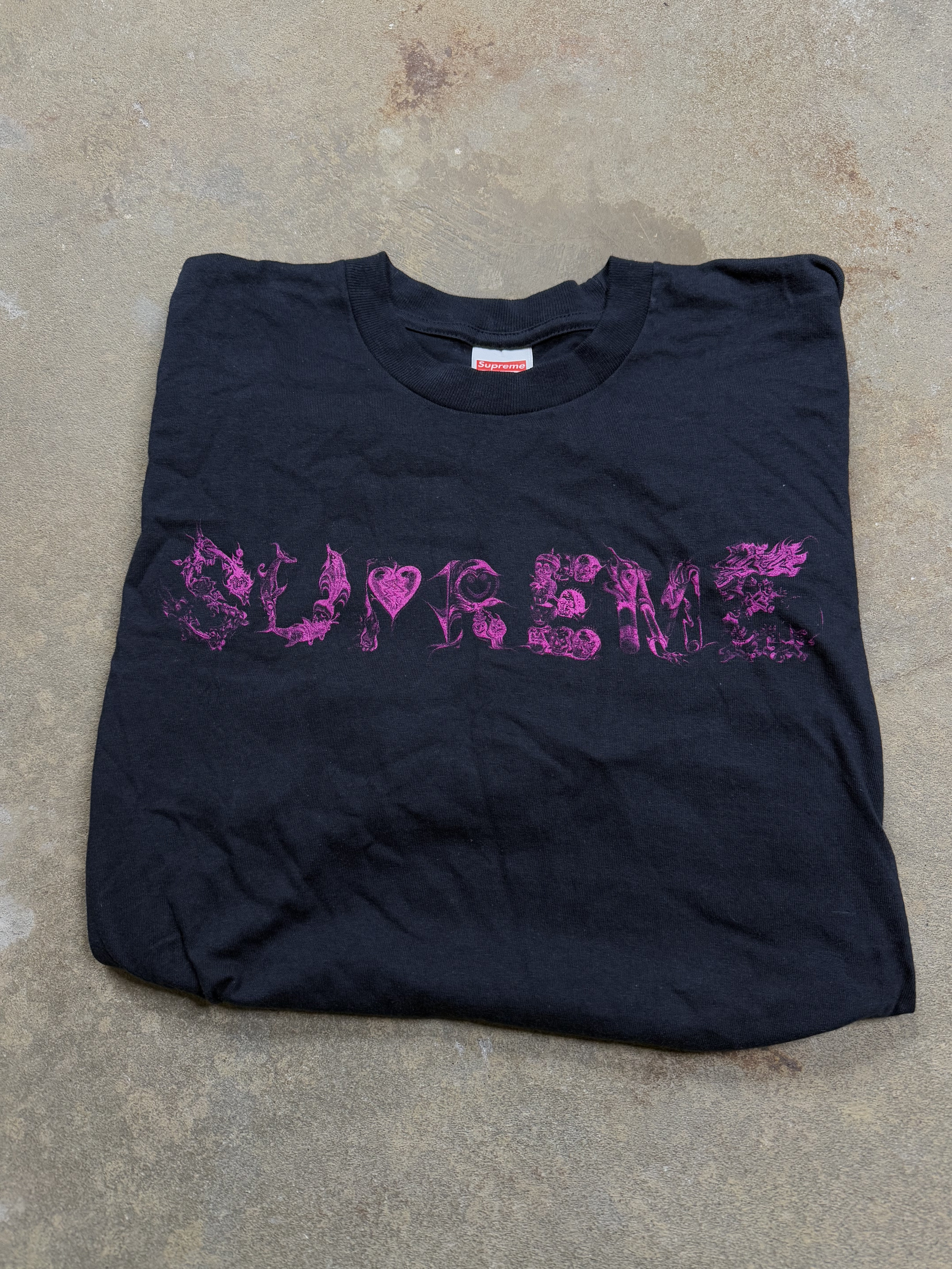 Supreme Tee Navy Pink Used Medium