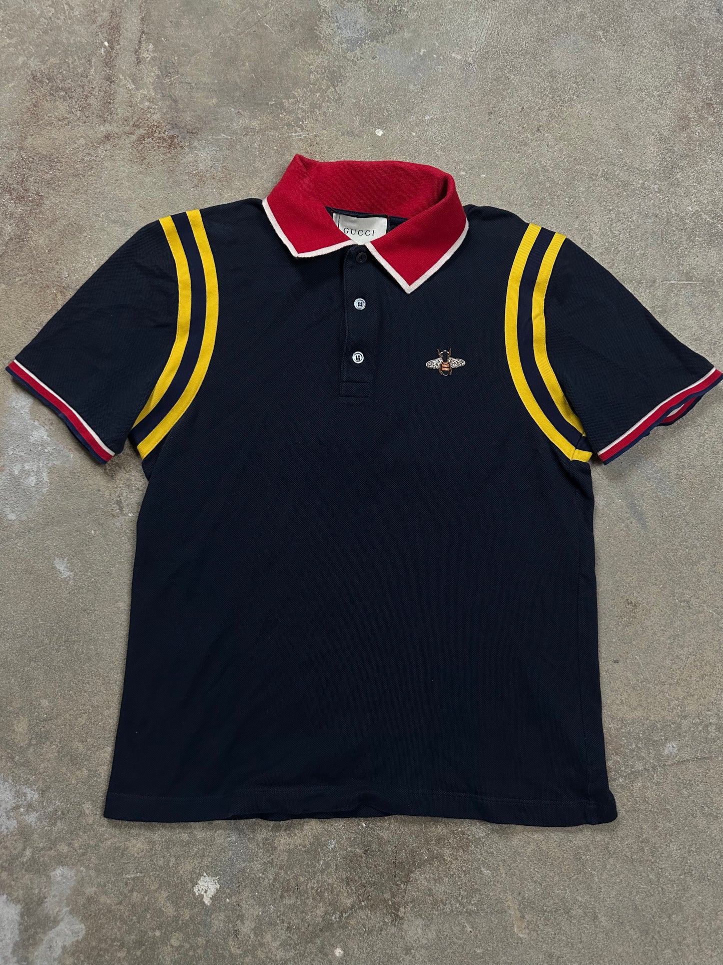 Gucci Bee Polo Navy Multi Used XL (Fits Medium)