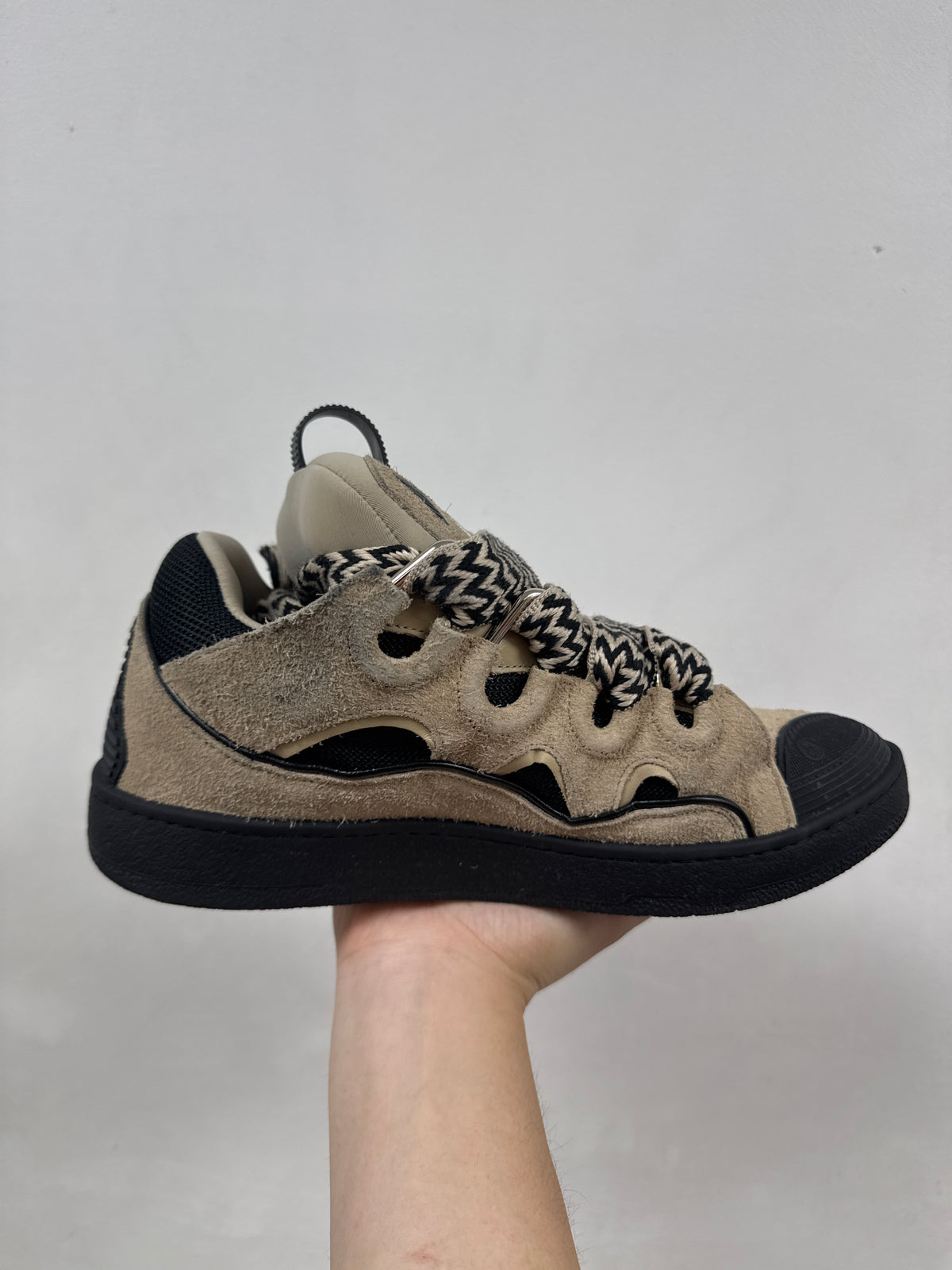 Lanvin Tan Black Suede Curb Sneakers