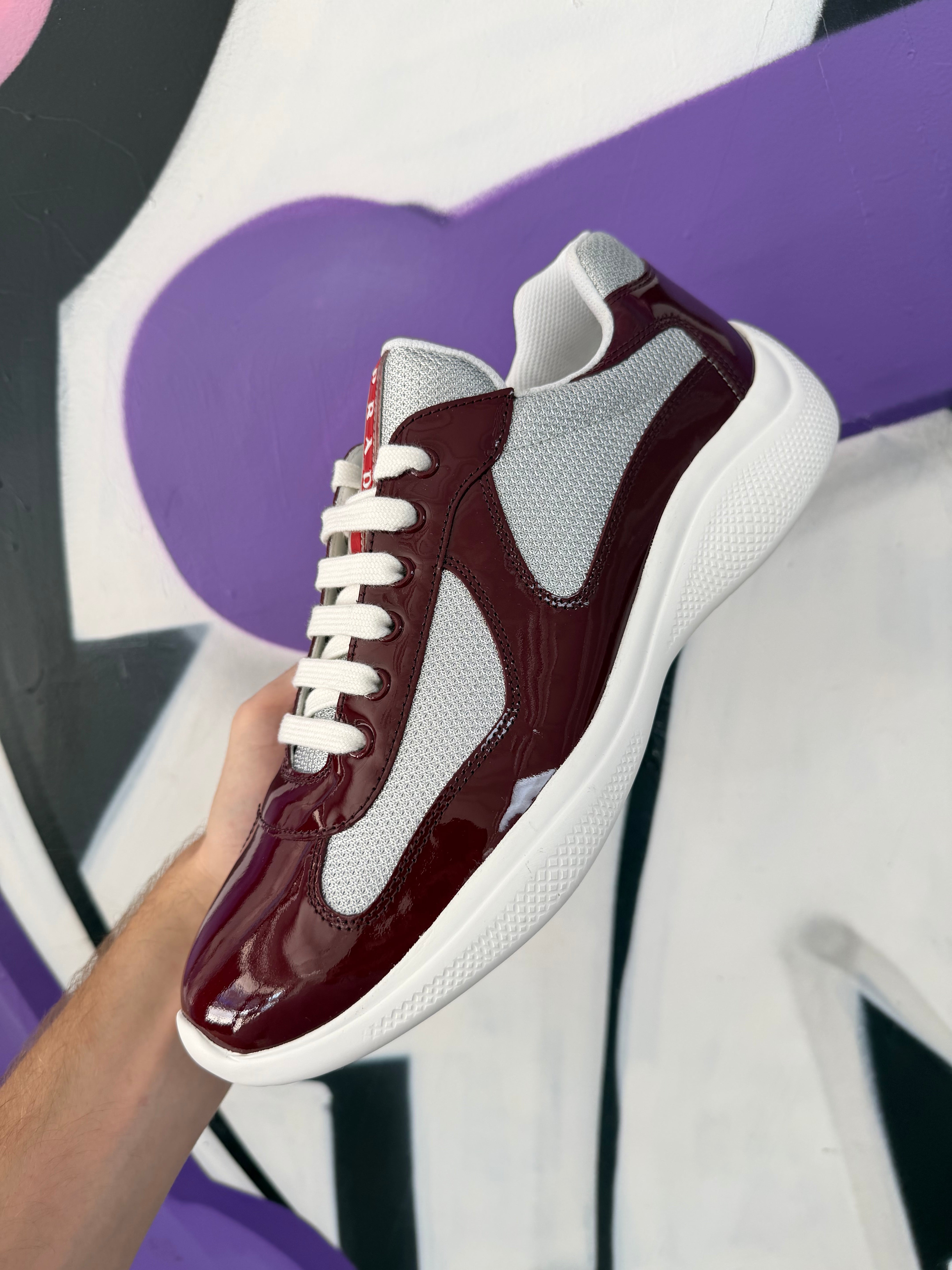 Prada Burgundy White Cups Sneakers