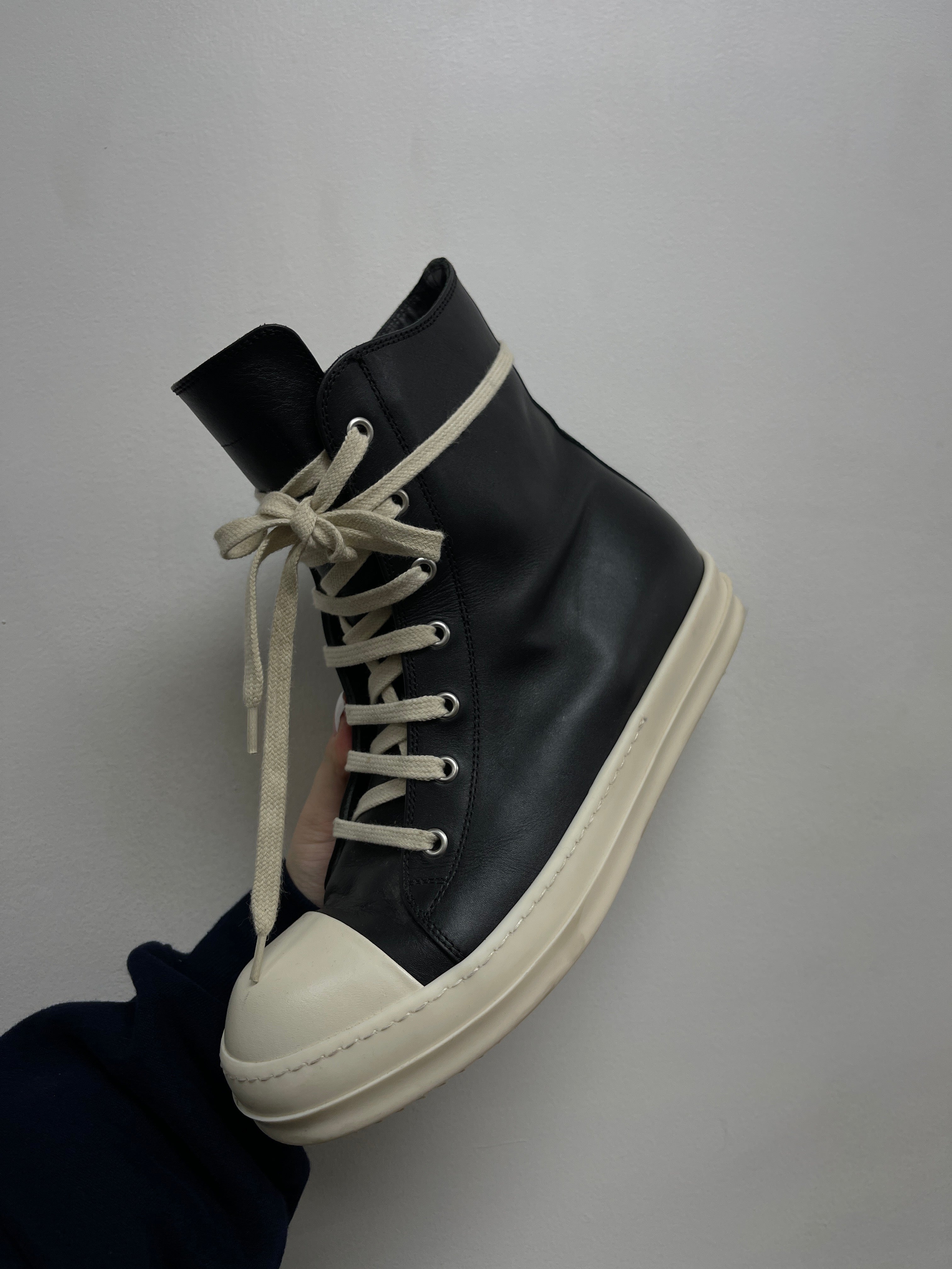 Rick Owens Black Cream Ramone Hi Mainline Sneakers