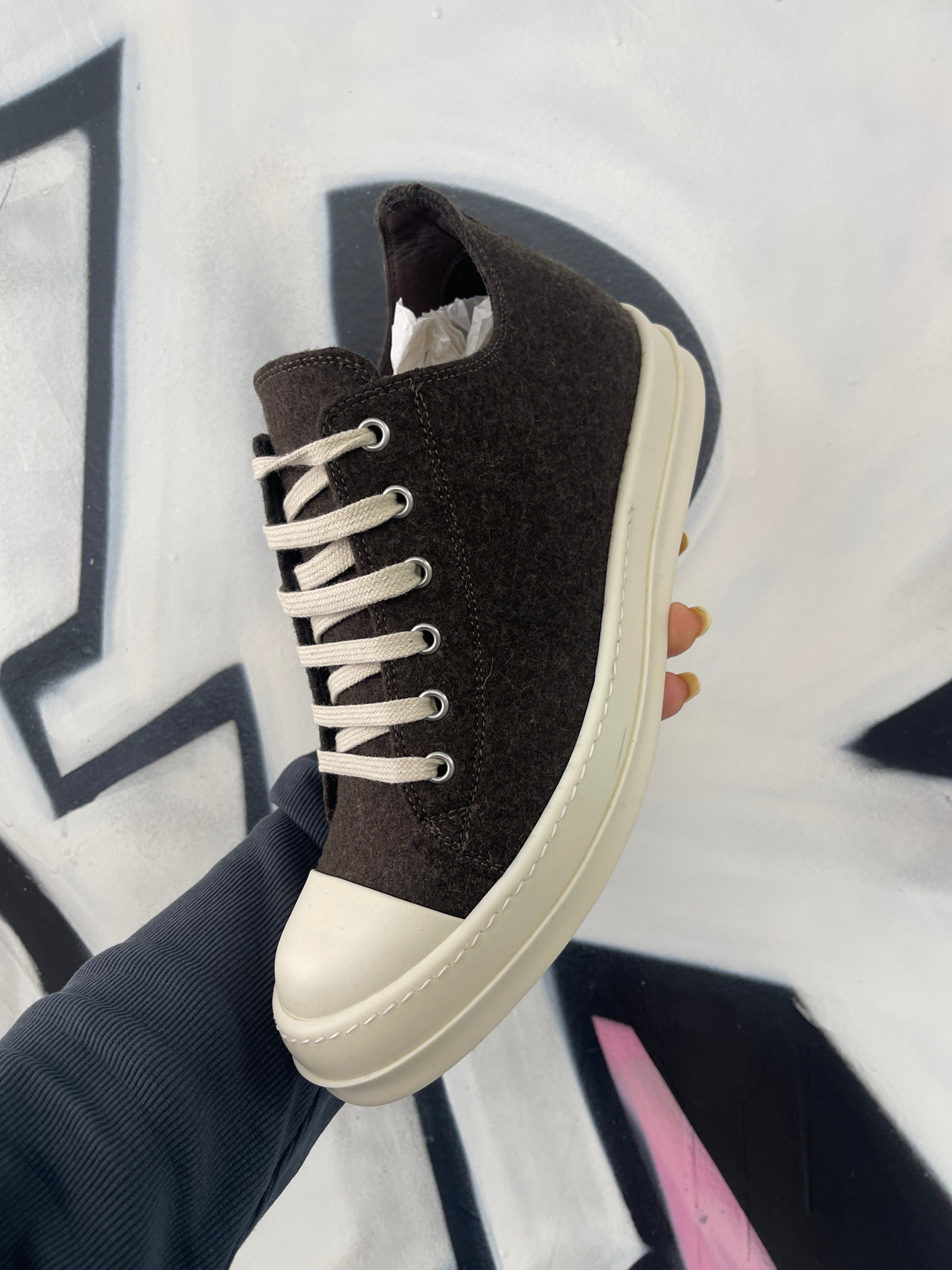 Rick Ownes Ramone Low Brown Felt Milk New With Box