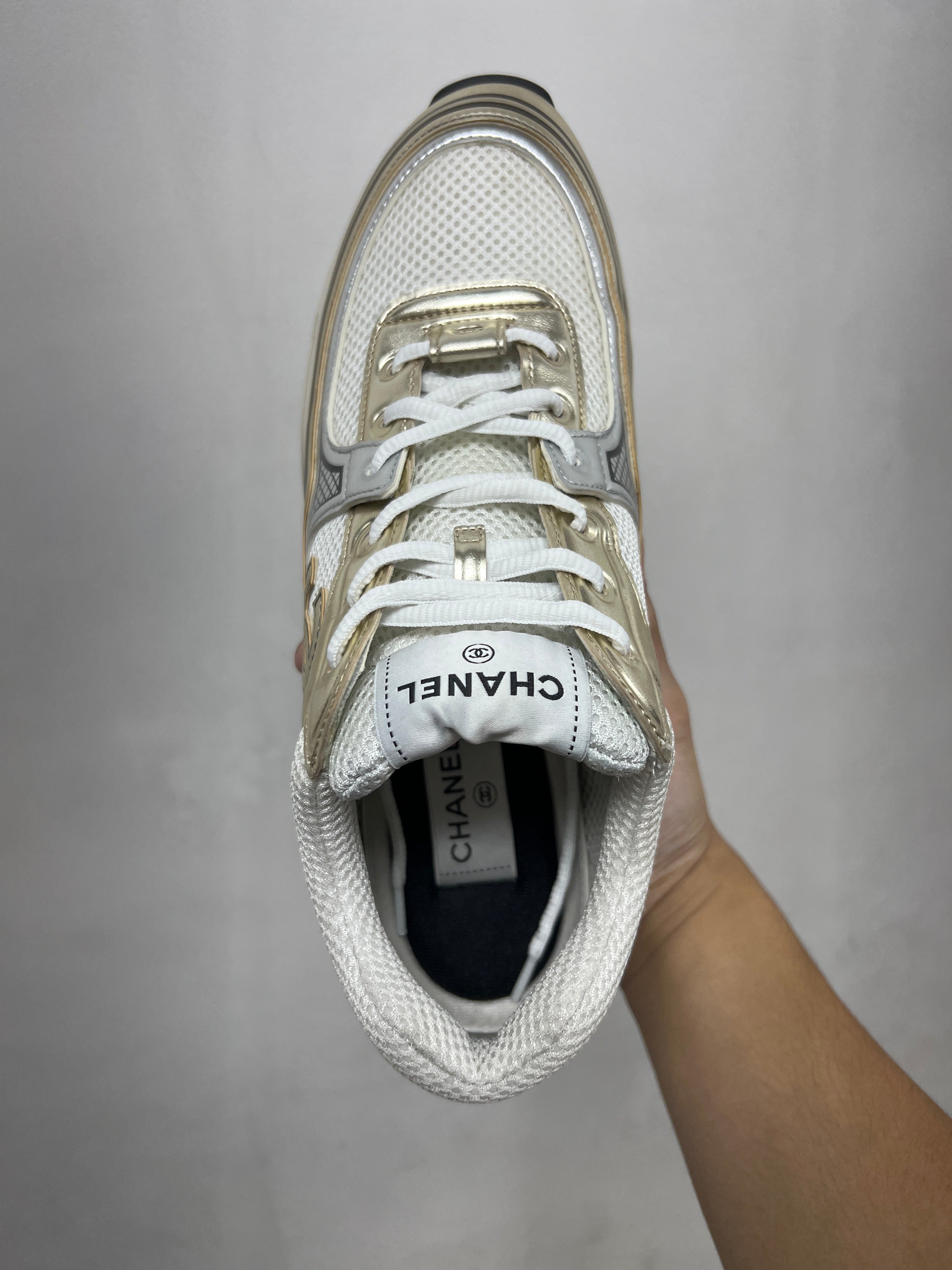Chanel Metallic Gold CC Runner Sneakers