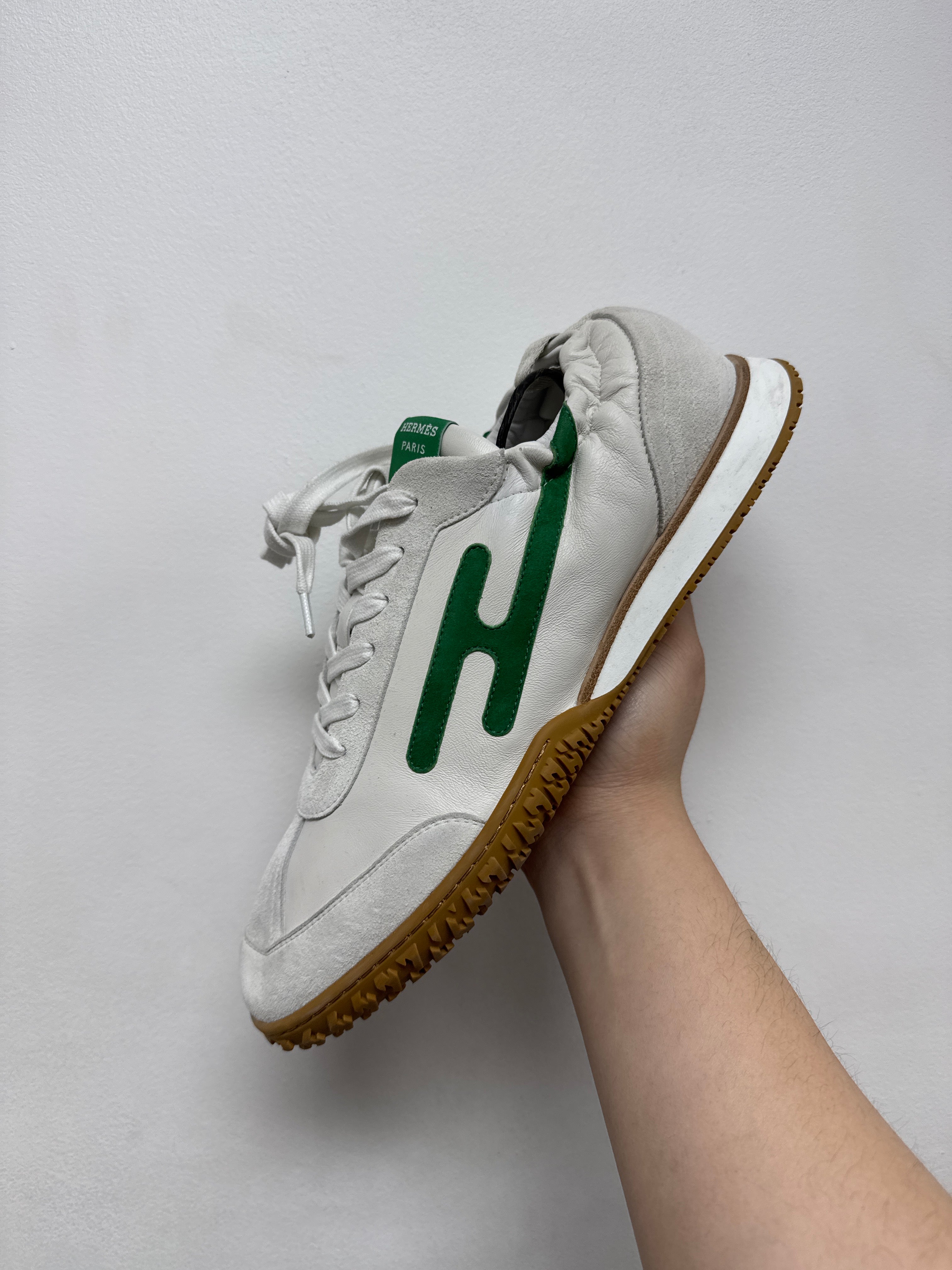 Hermes White Green Jet Sneakers