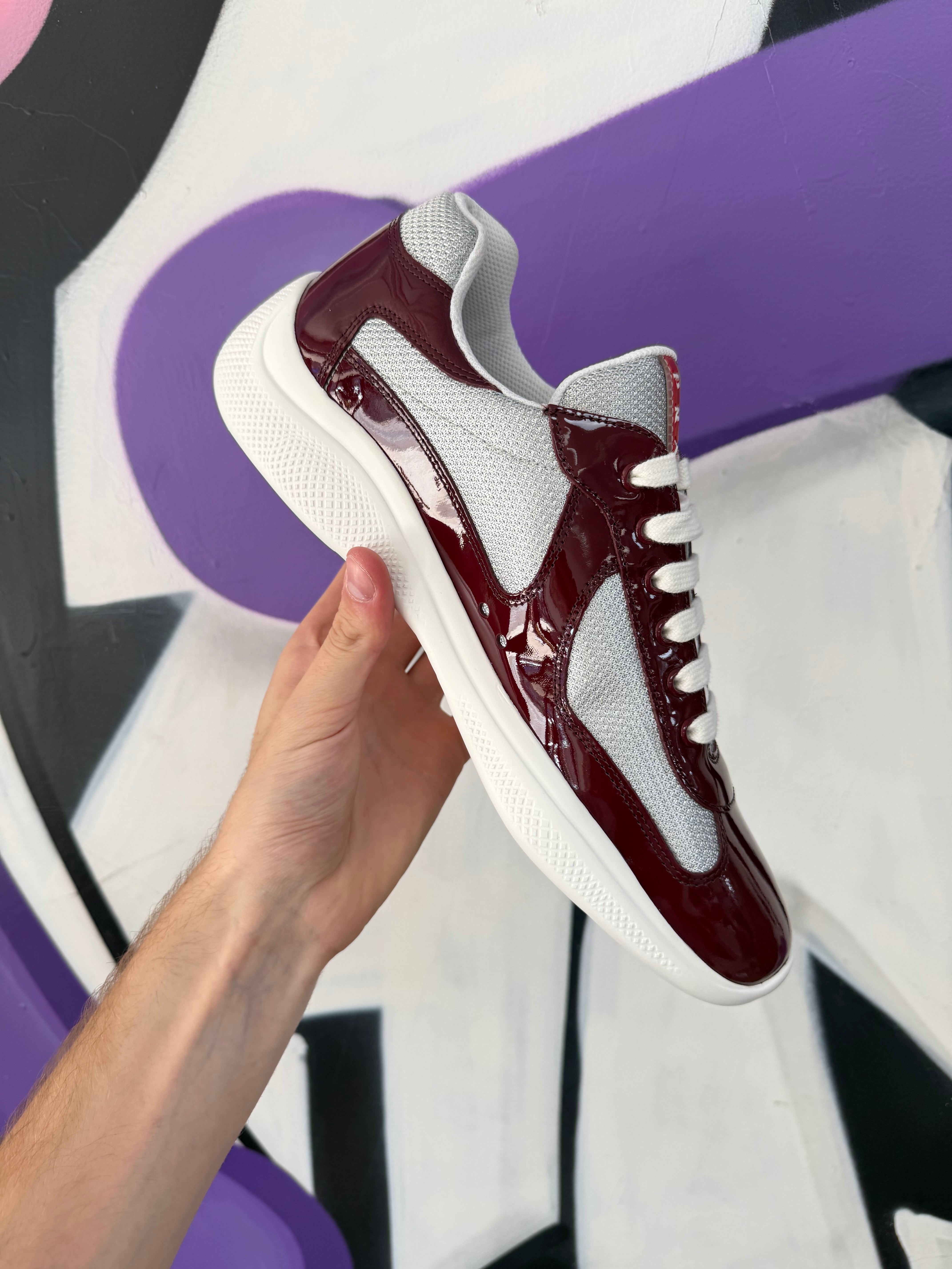 Prada Burgundy White Cups Sneakers