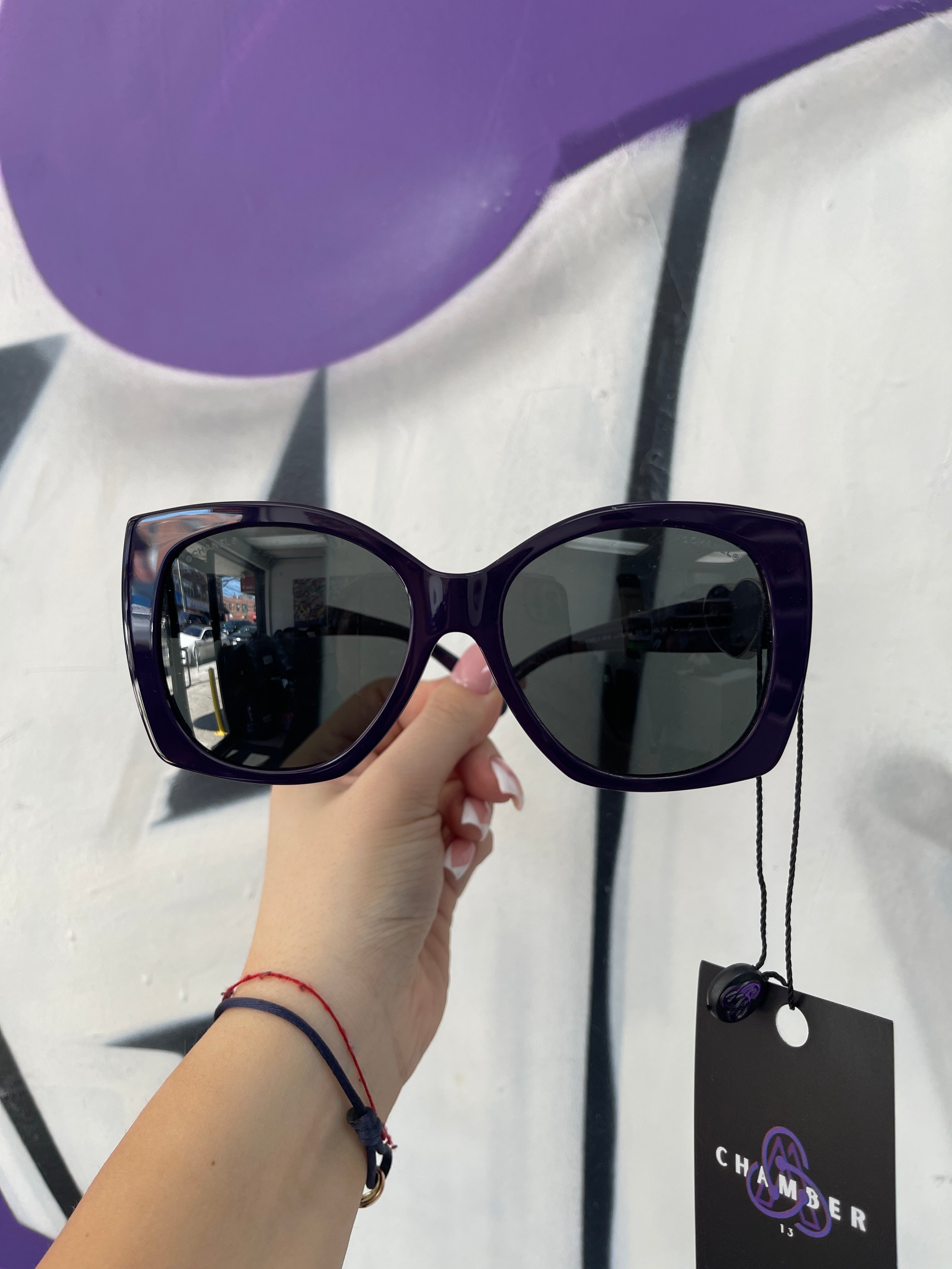 Chanel Purple Heart CC Logo Sunglasses