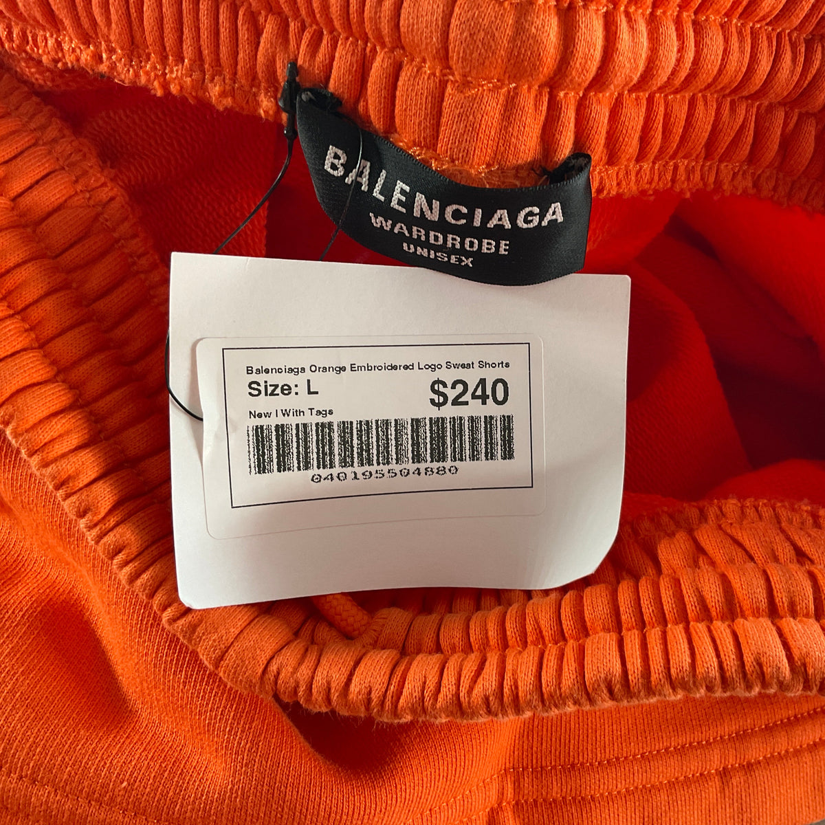 Balenciaga Orange Embroidered Logo Sweat Shorts