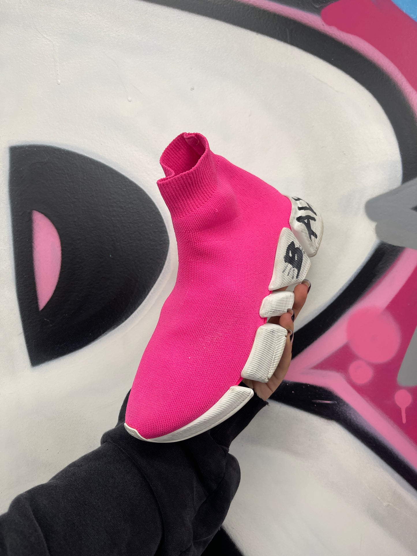 Balenciaga Speed Sock Runner Pink Graffiti Lightly Worn 38 (US 5) With Box