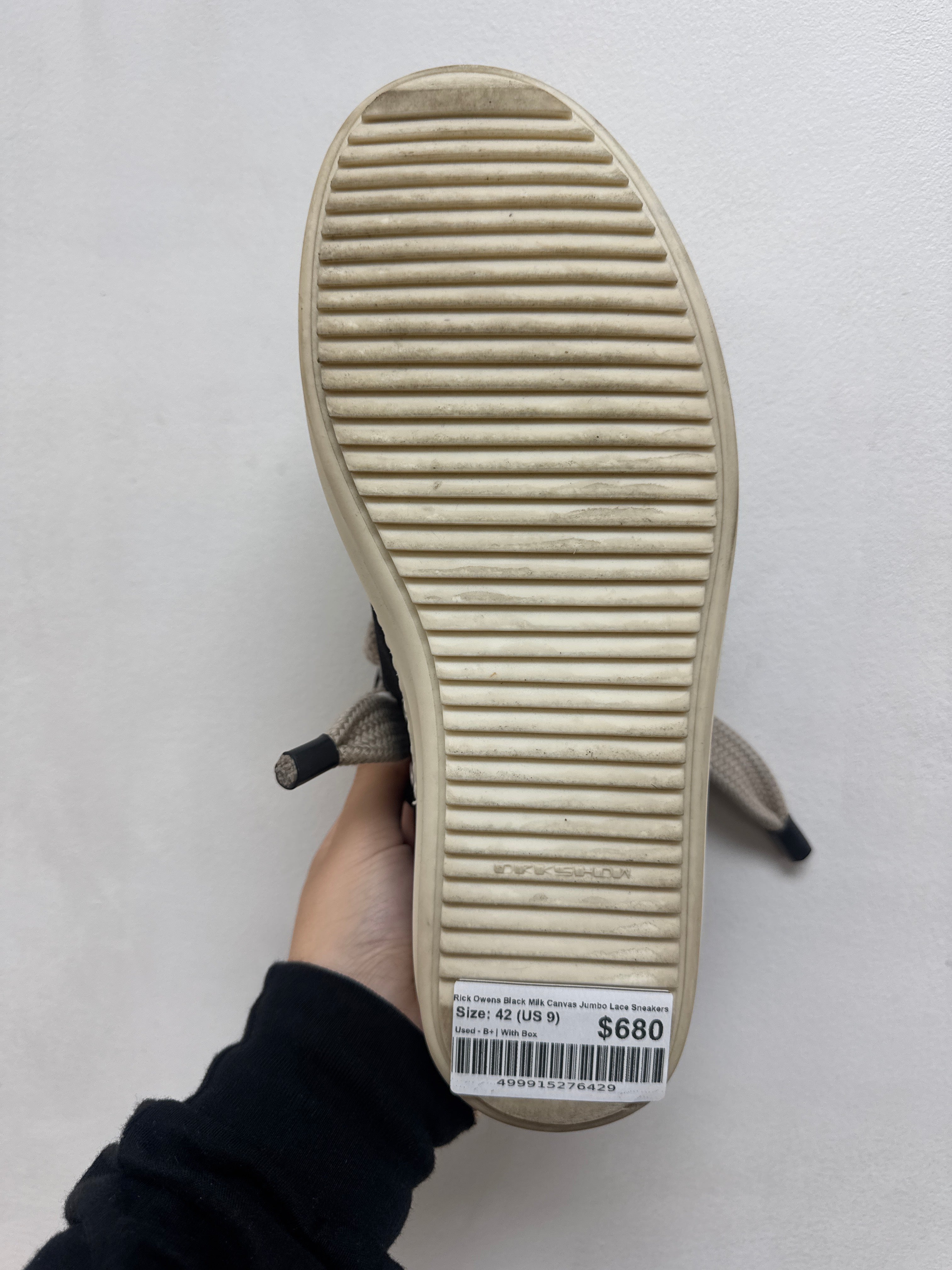 Rick Owens Black Milk Canvas Jumbo Lace Sneakers
