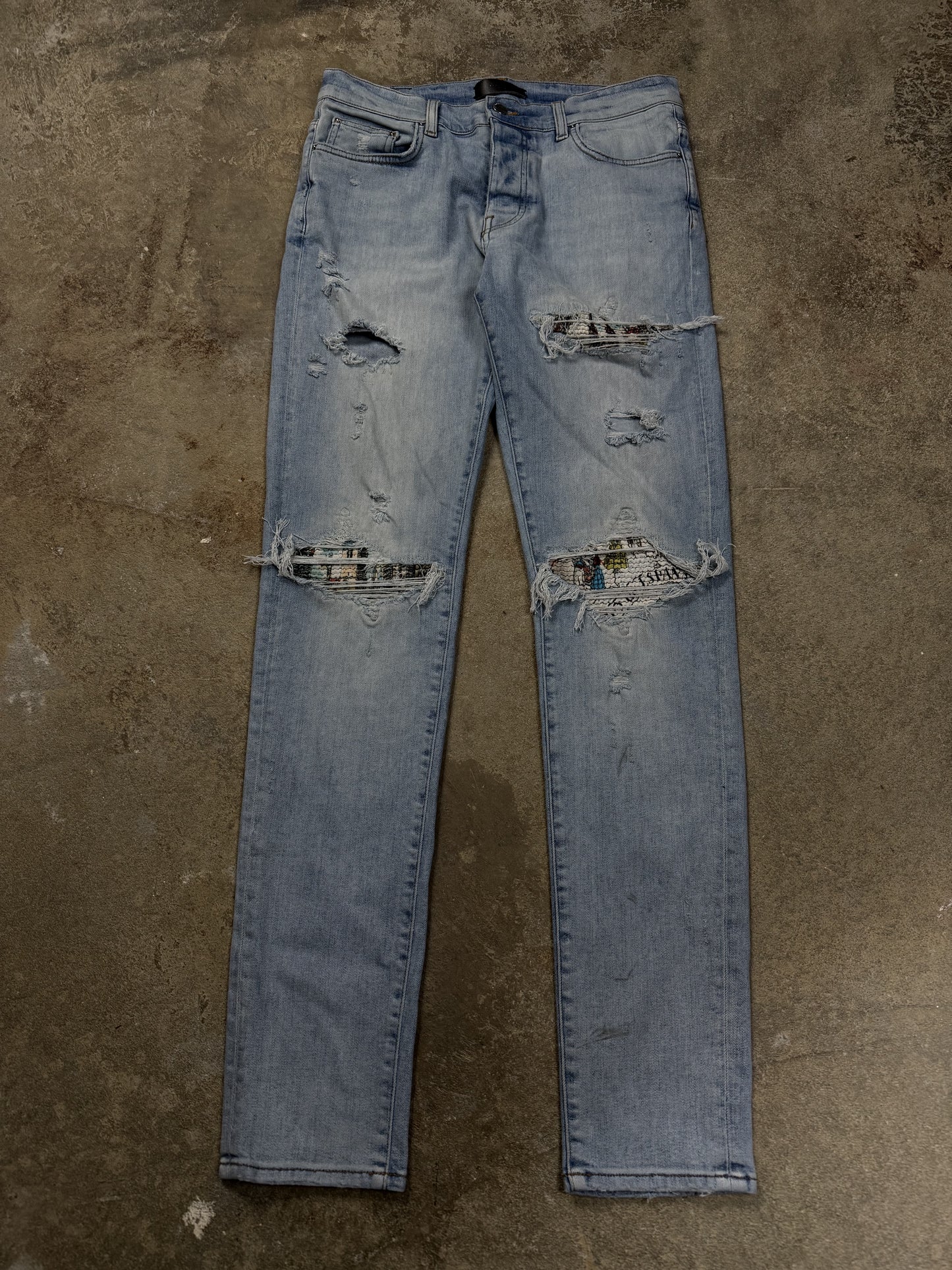 Amiri Art Patchwork Jeans Light Wash Used 30