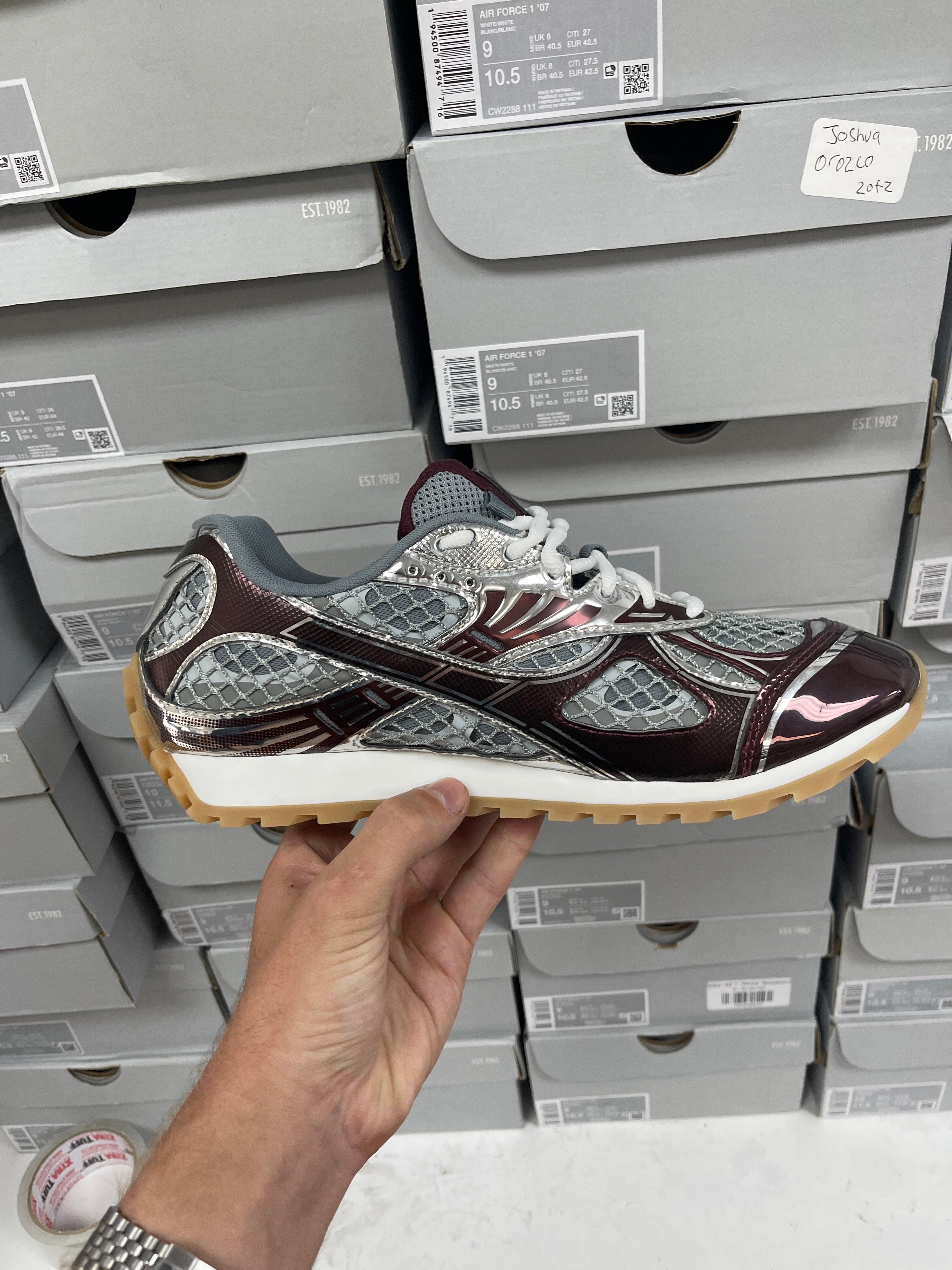 Bottega Veneta Maroon Silver Orbit Sneakers