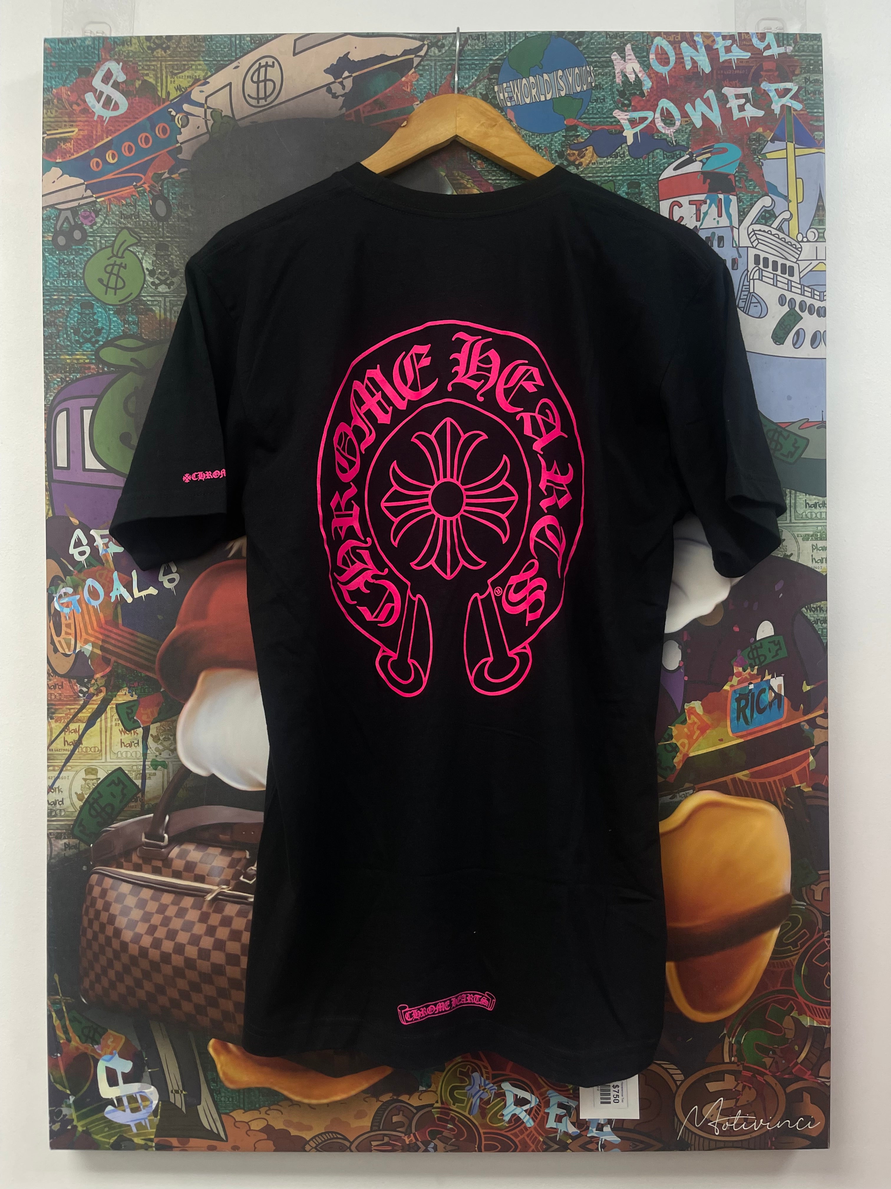 Chrome Hearts Black Pink Horseshoe Tee