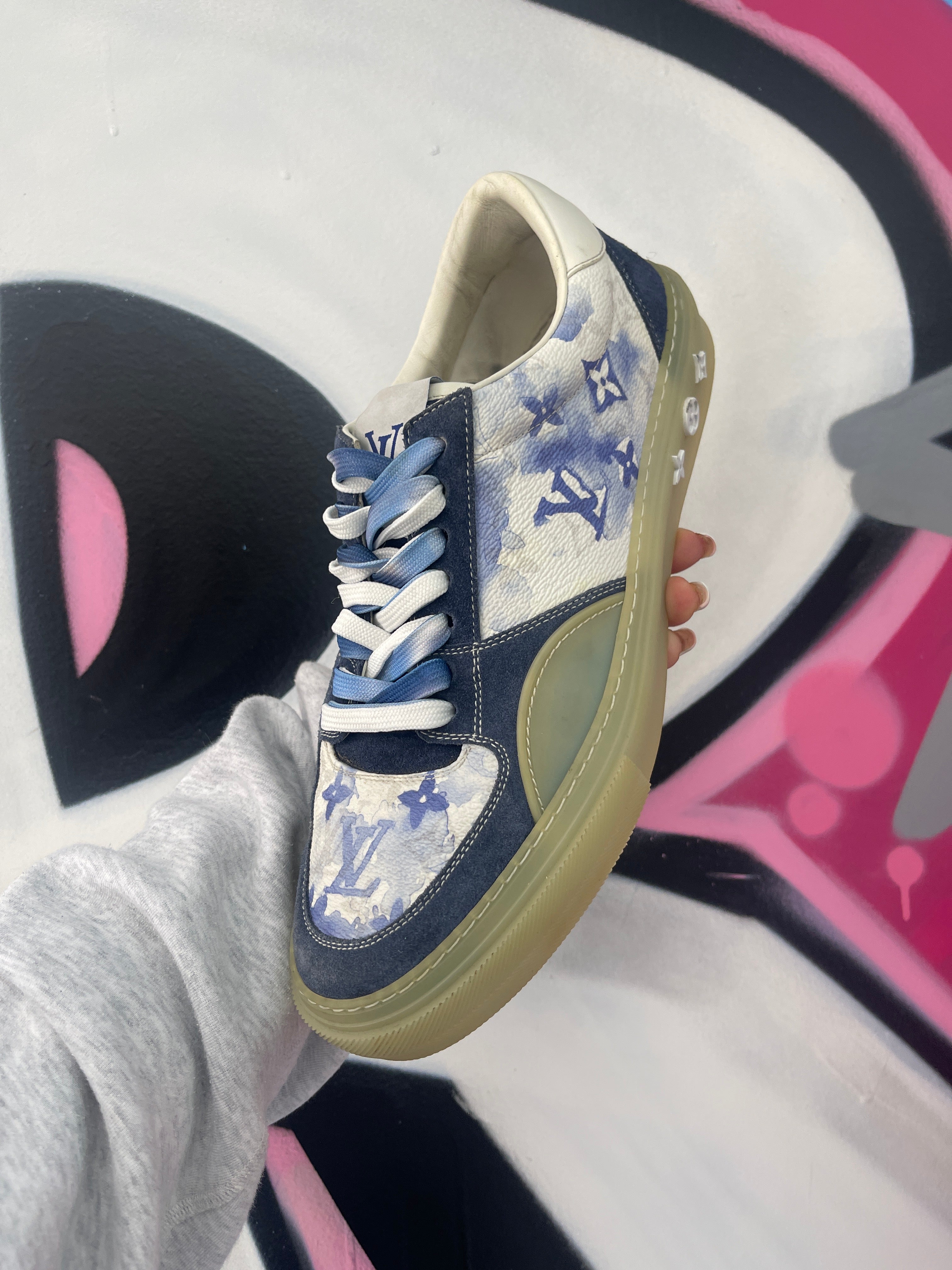 LV Watercolor Sneaker Low White Blue Used LV8 (US 9.5) No Box
