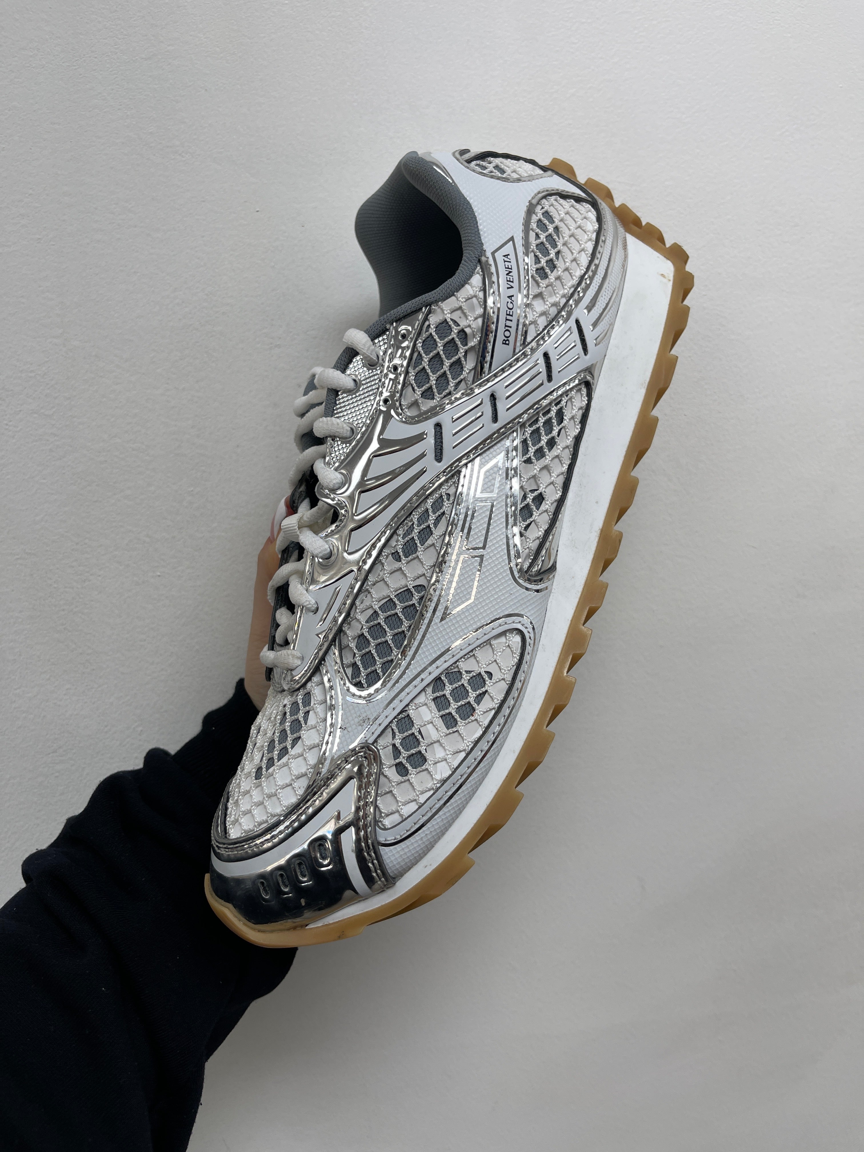 Bottega Veneta White Silver Orbit Sneakers