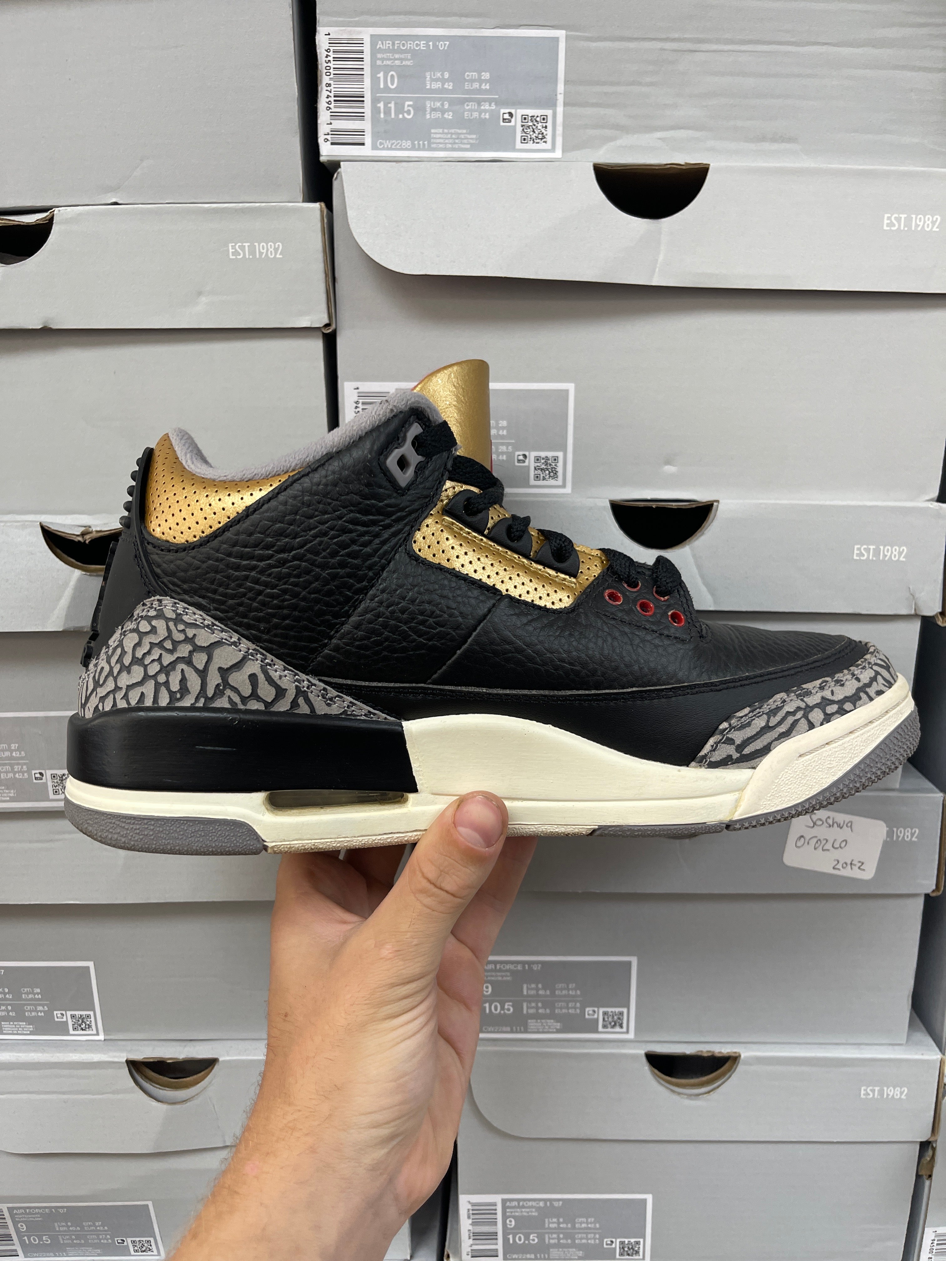 Jordan 3 Black Gold Cement Sneakers