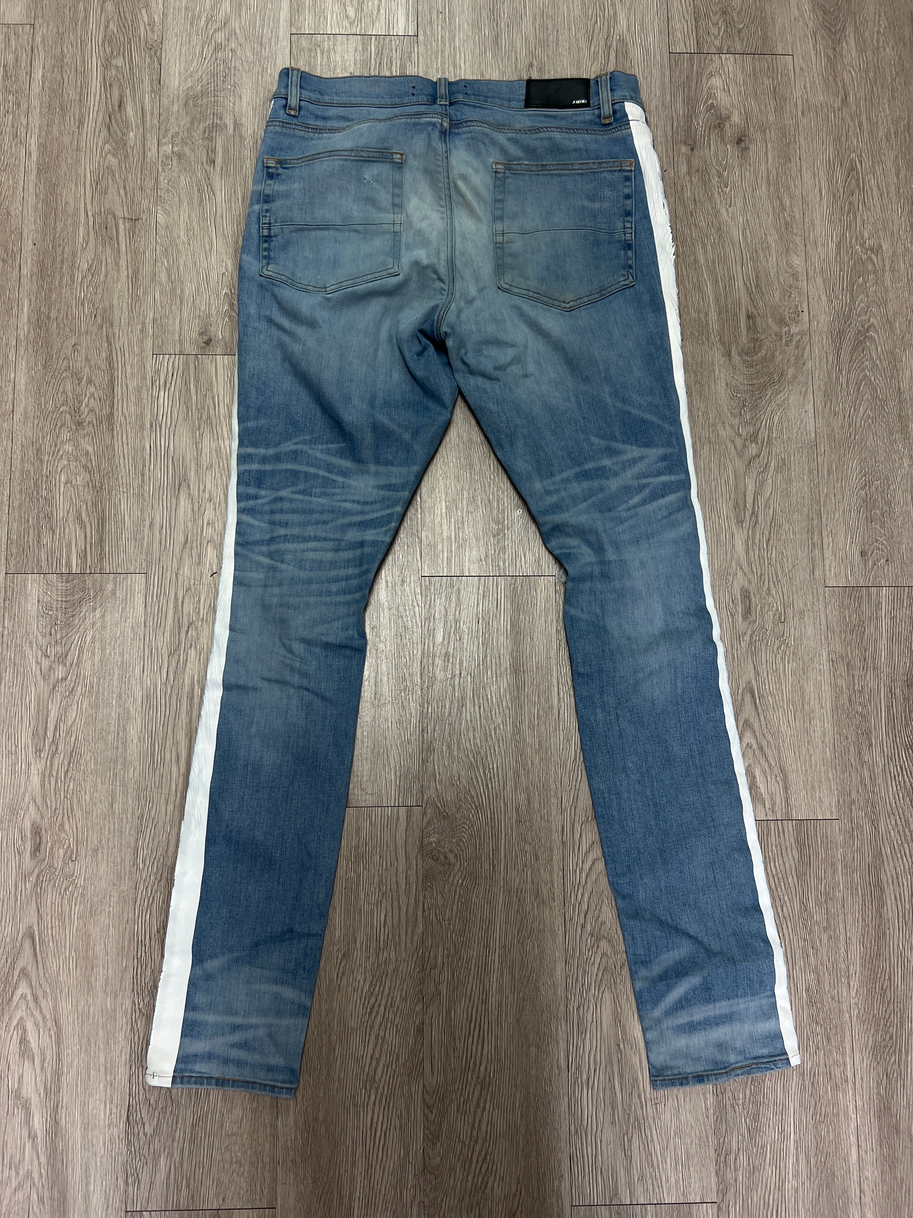 Amiri Light Wash White Striped Jeans