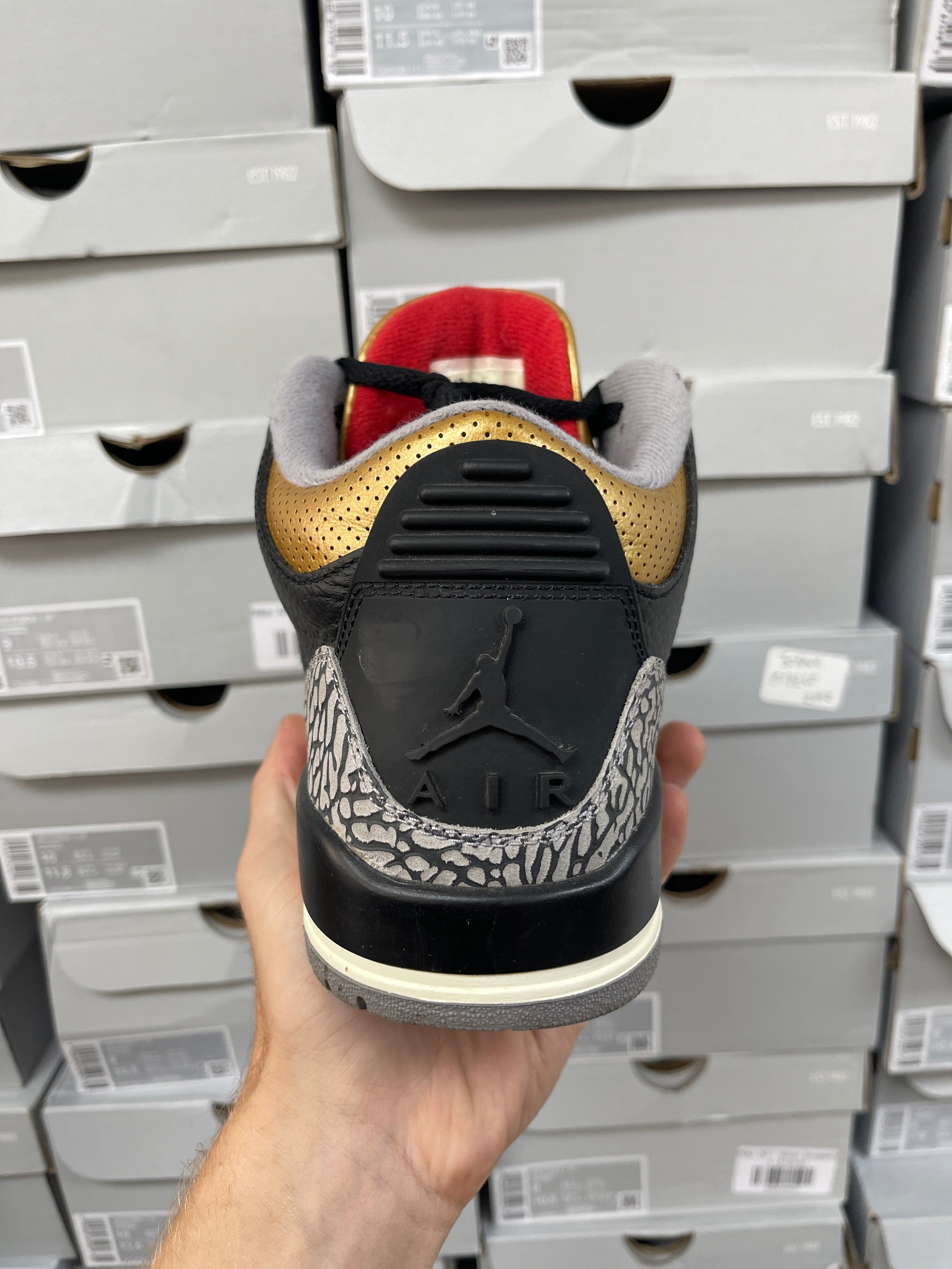 Jordan 3 Black Gold Cement Sneakers