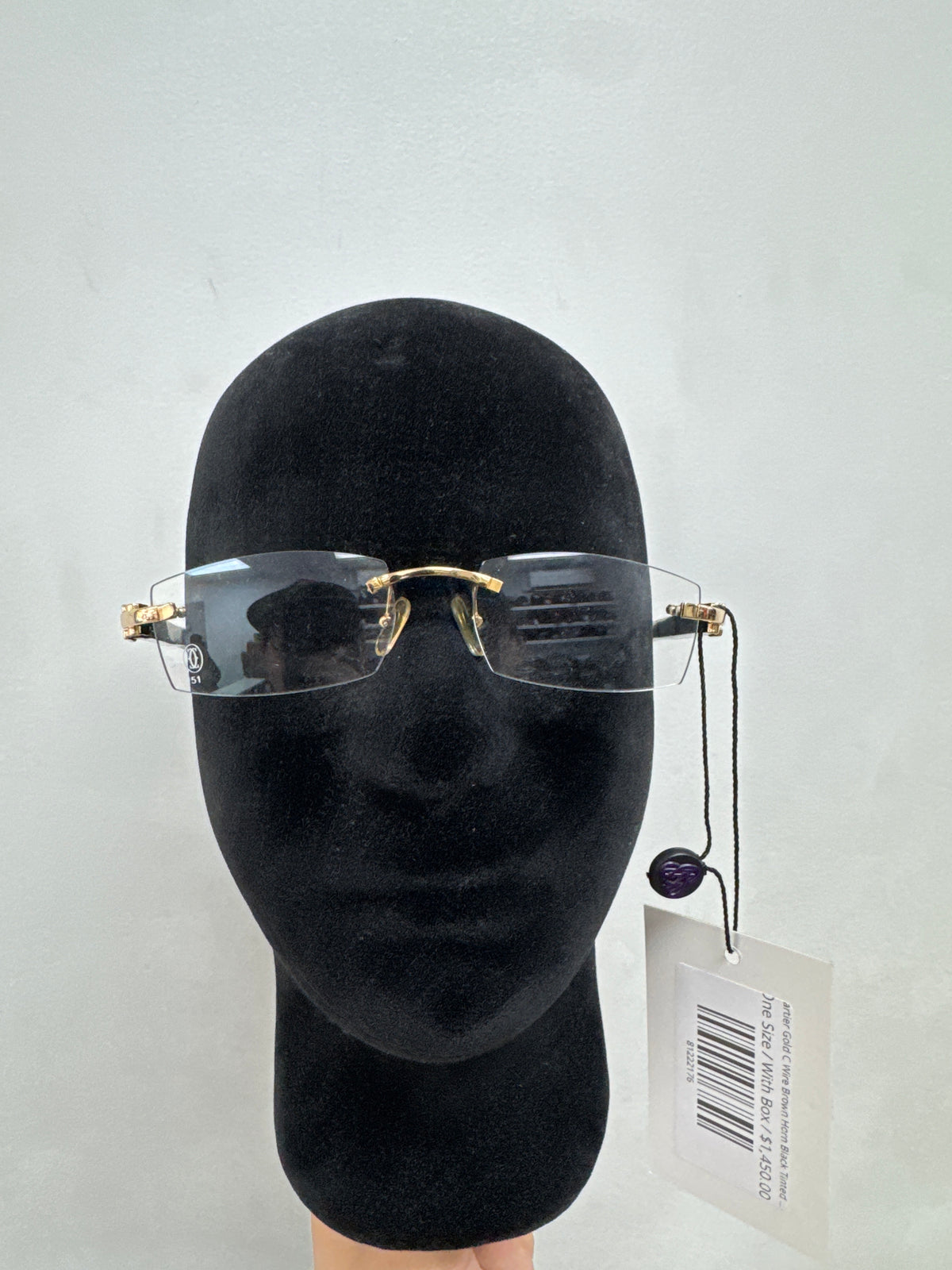 Cartier Gold C Wire Brown Horn Black Tinted Sunglasses