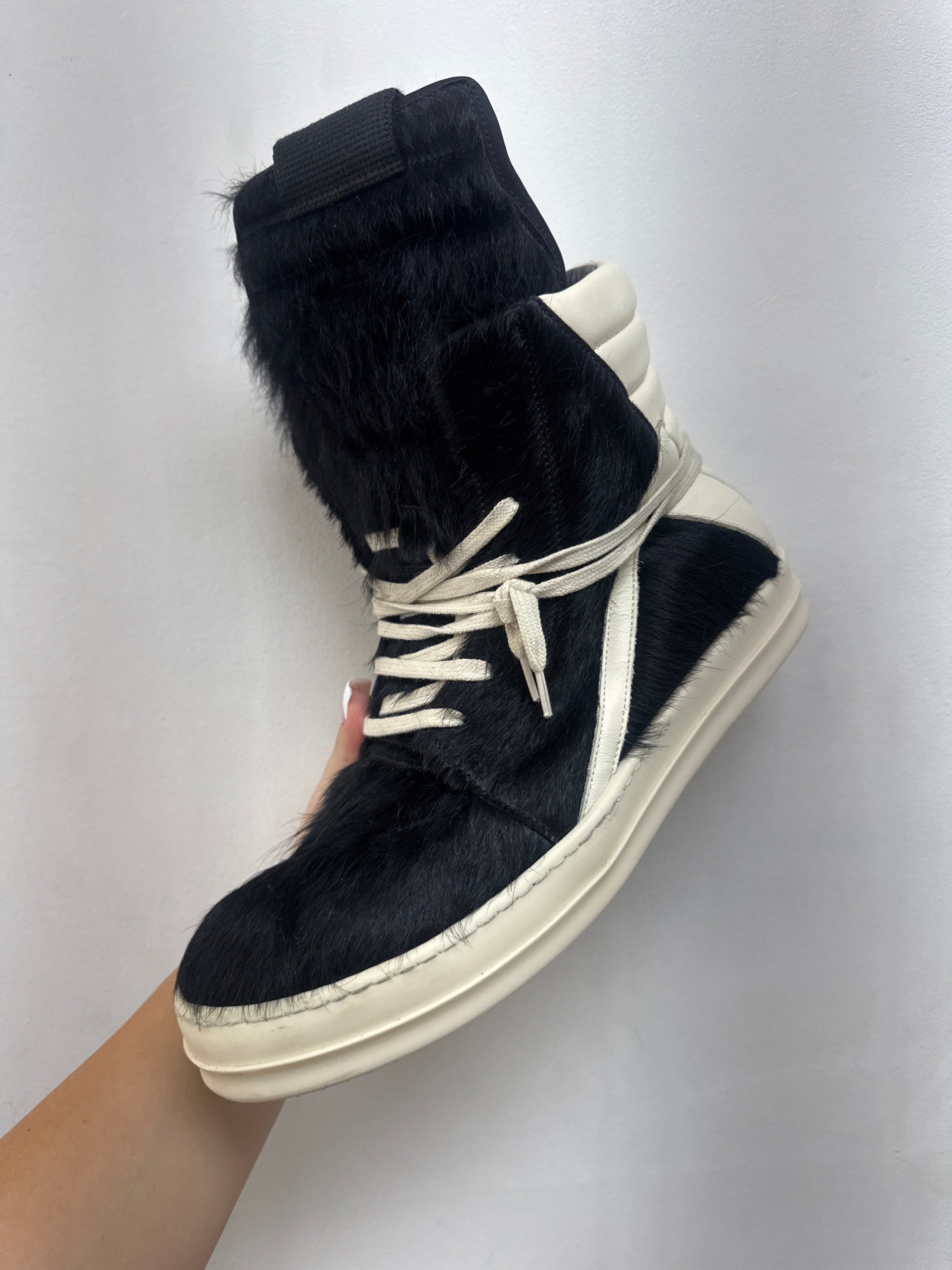 Rick Owens Black Milk Geo Basket Fur Sneakers