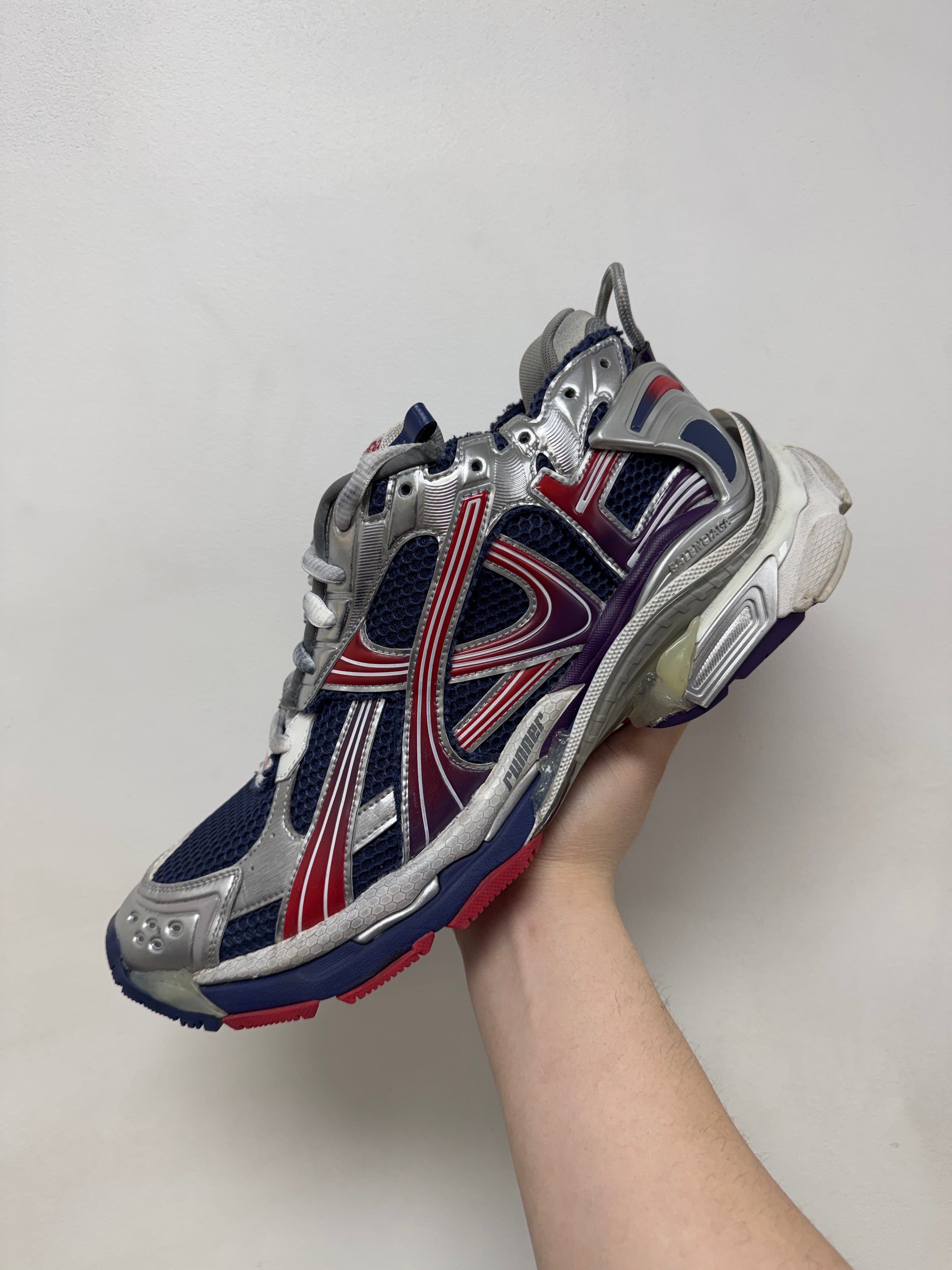 Balenciaga Navy Red Silver Runner Sneakers