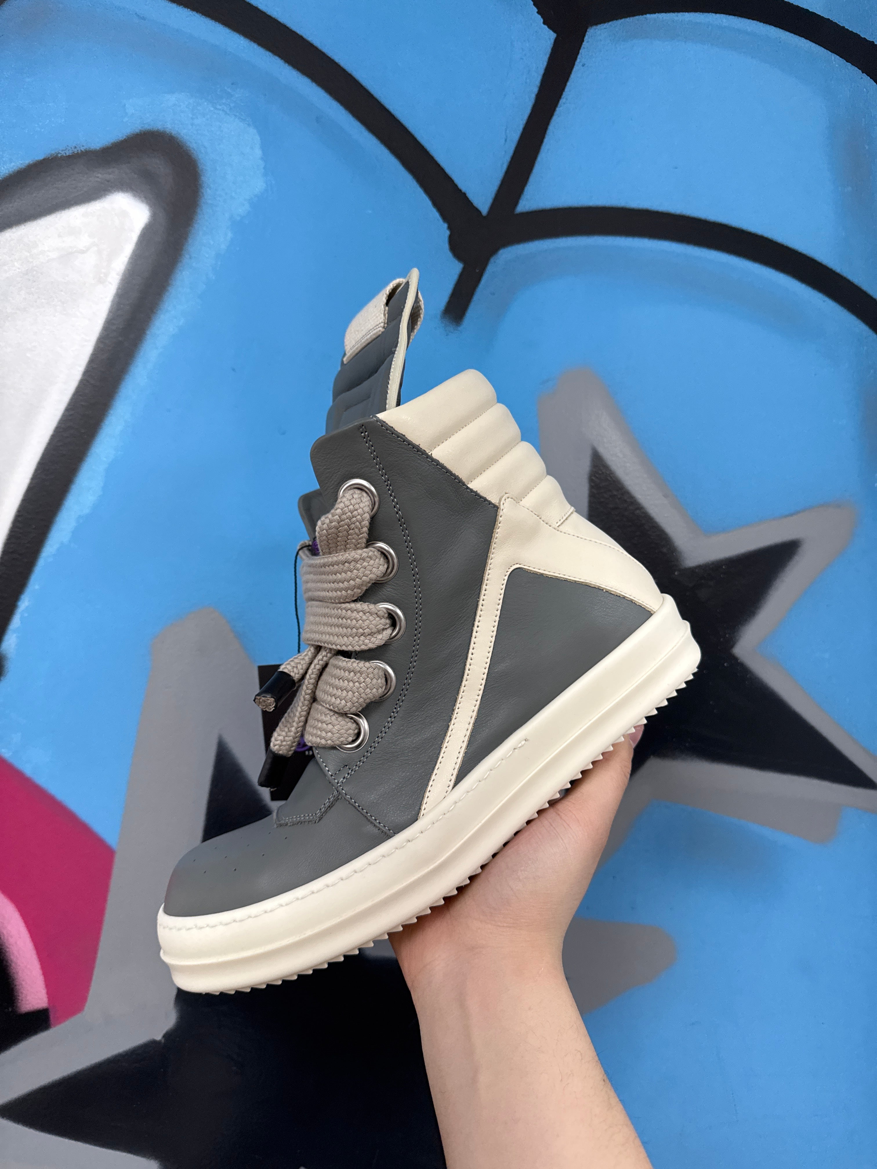 Rick Owens Grey Jumbo Lace Geobasket Sneakers
