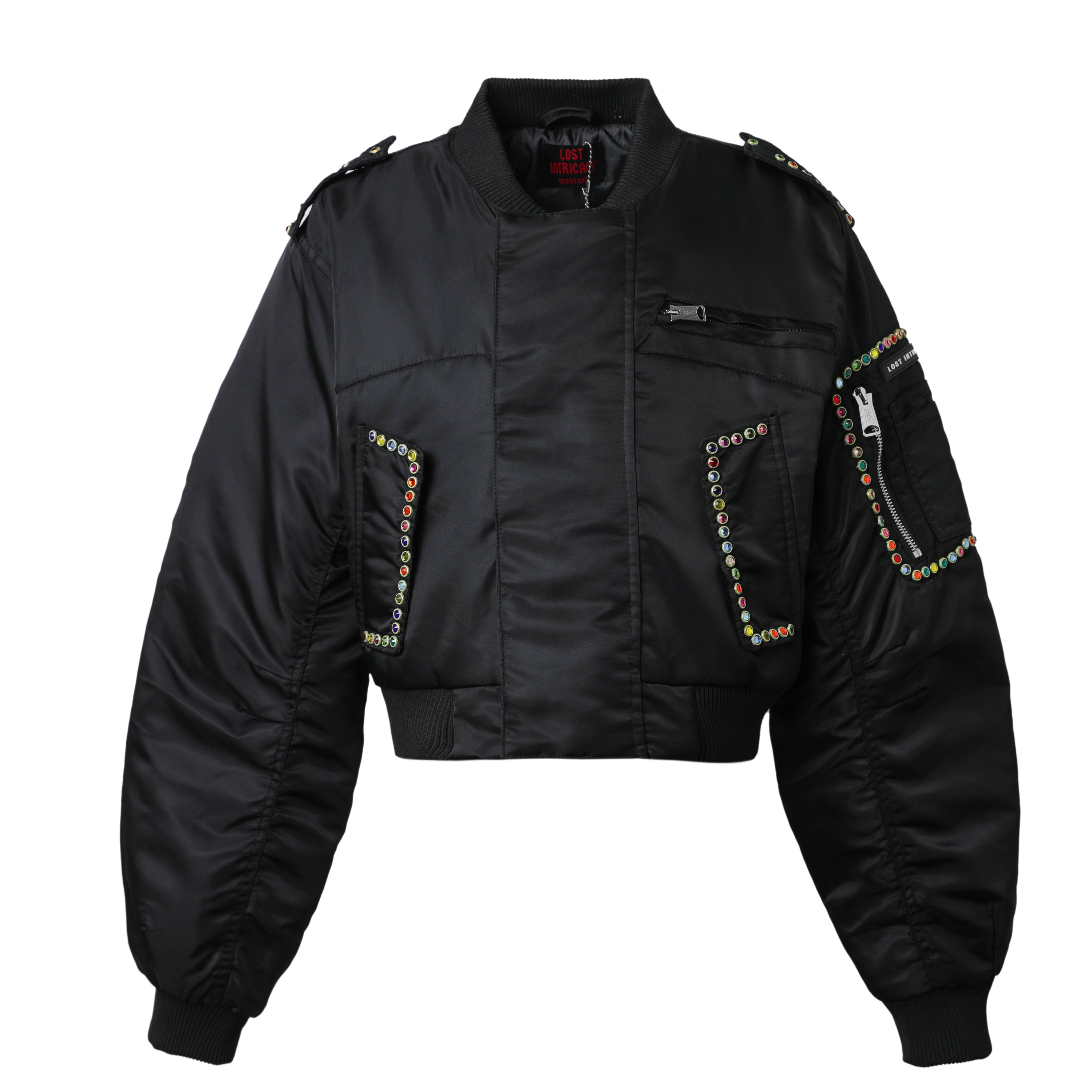 Lost Intricacy 'Rainbow Stone' Black Bomber Jacket (Women's)