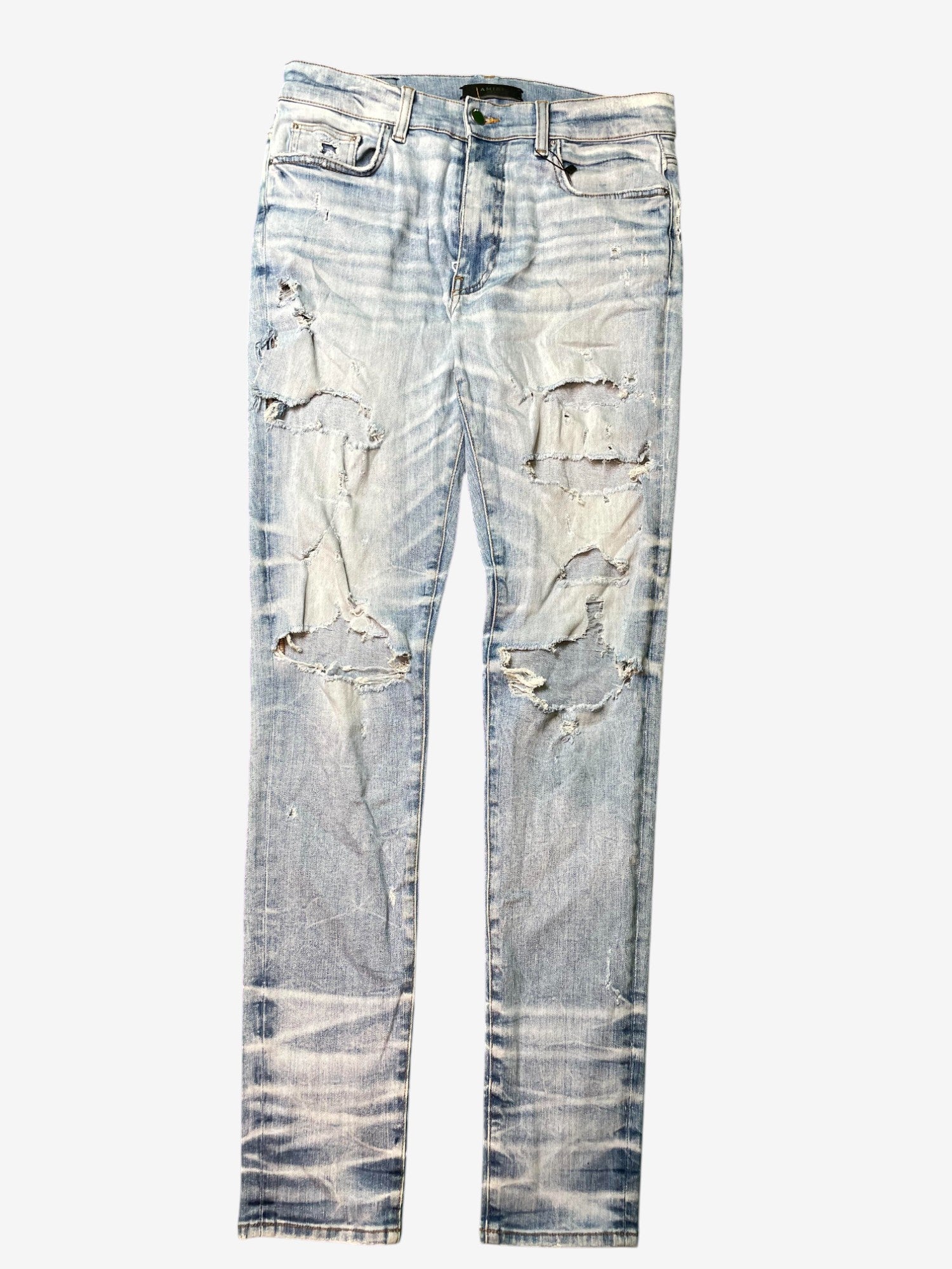 Amiri Thrasher Ripped Light Wash Blue Jeans