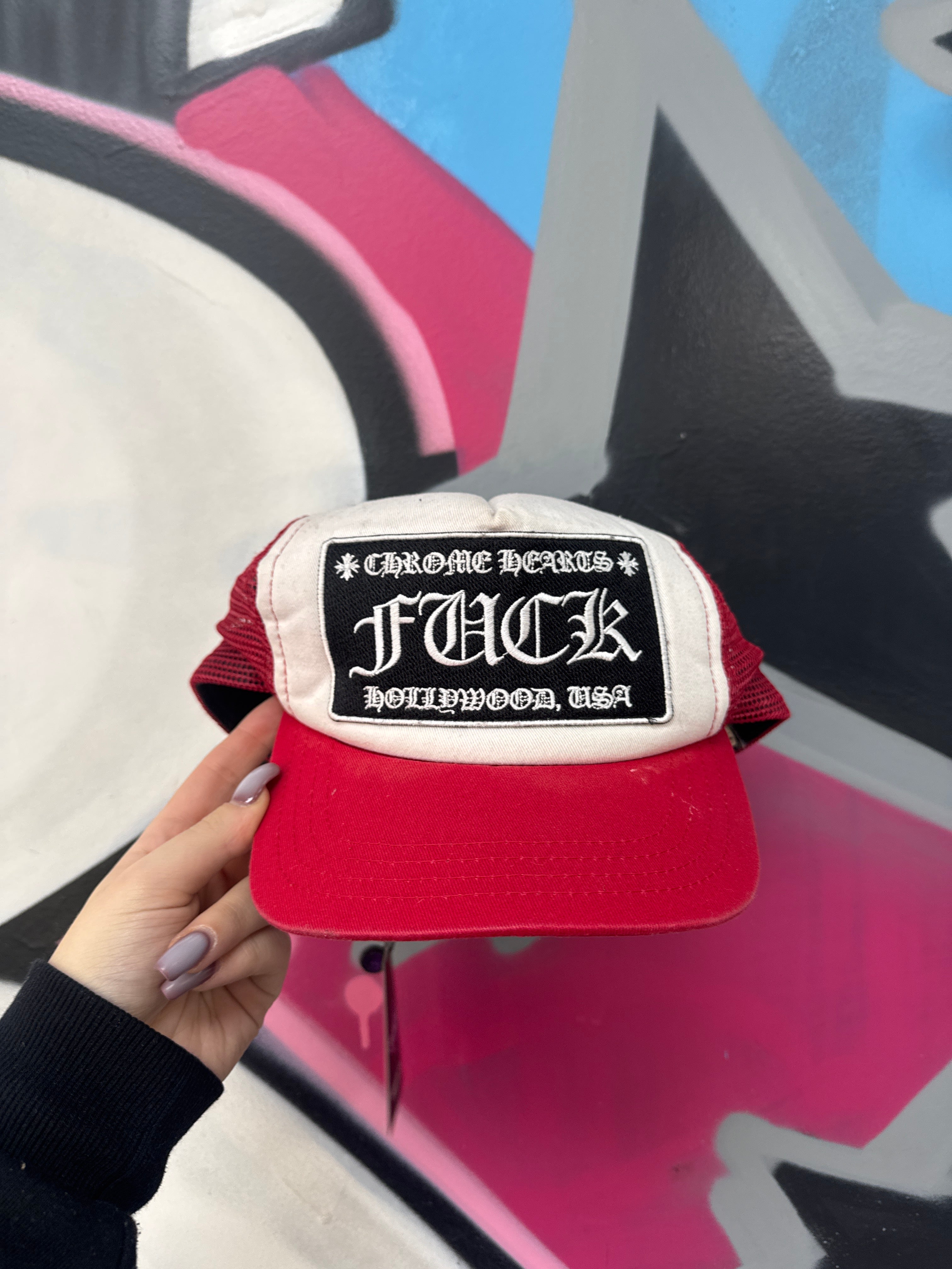 Chrome Hearts White Red F*ck Cap