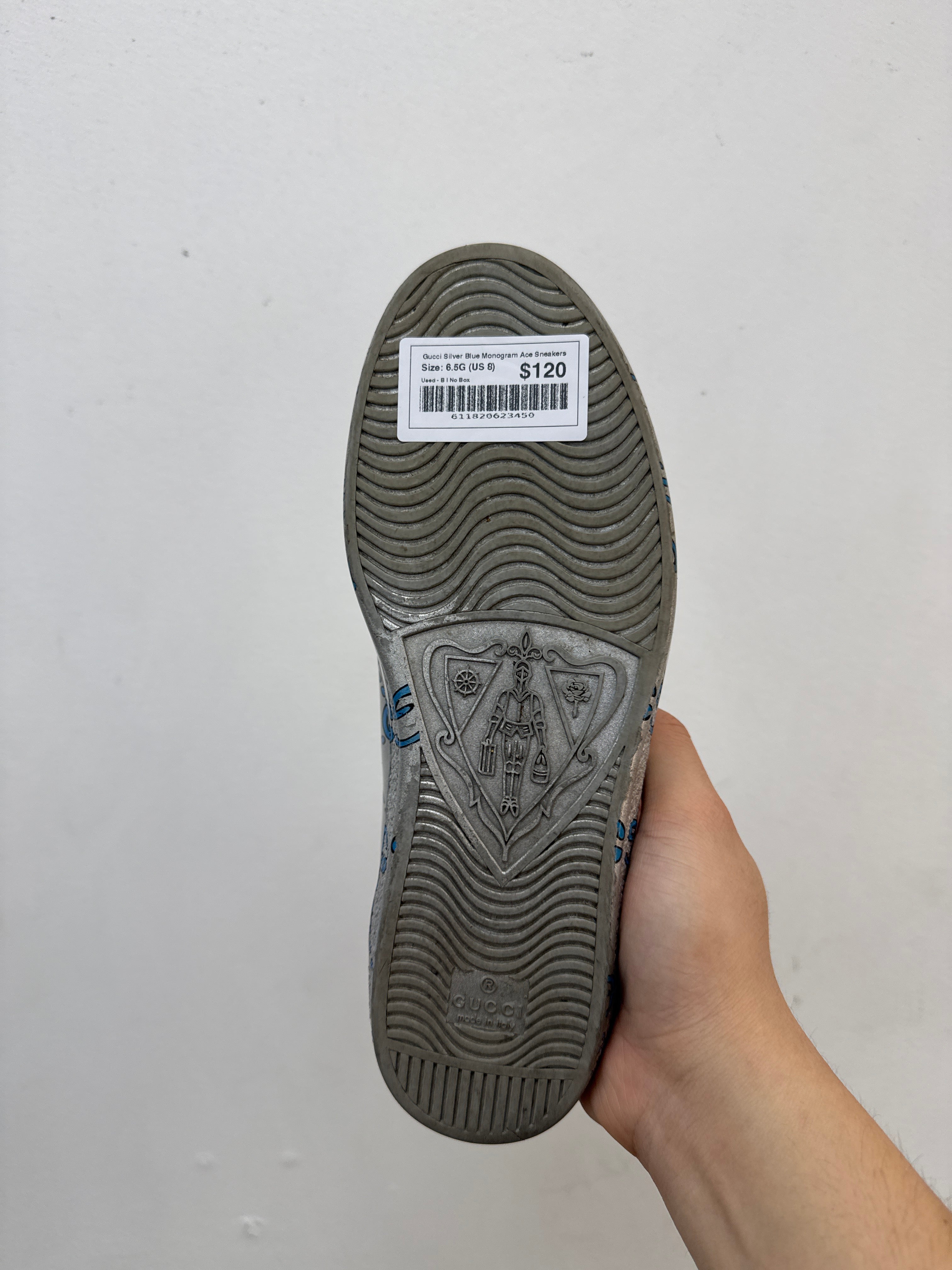 Gucci Silver Blue Monogram Ace Sneakers