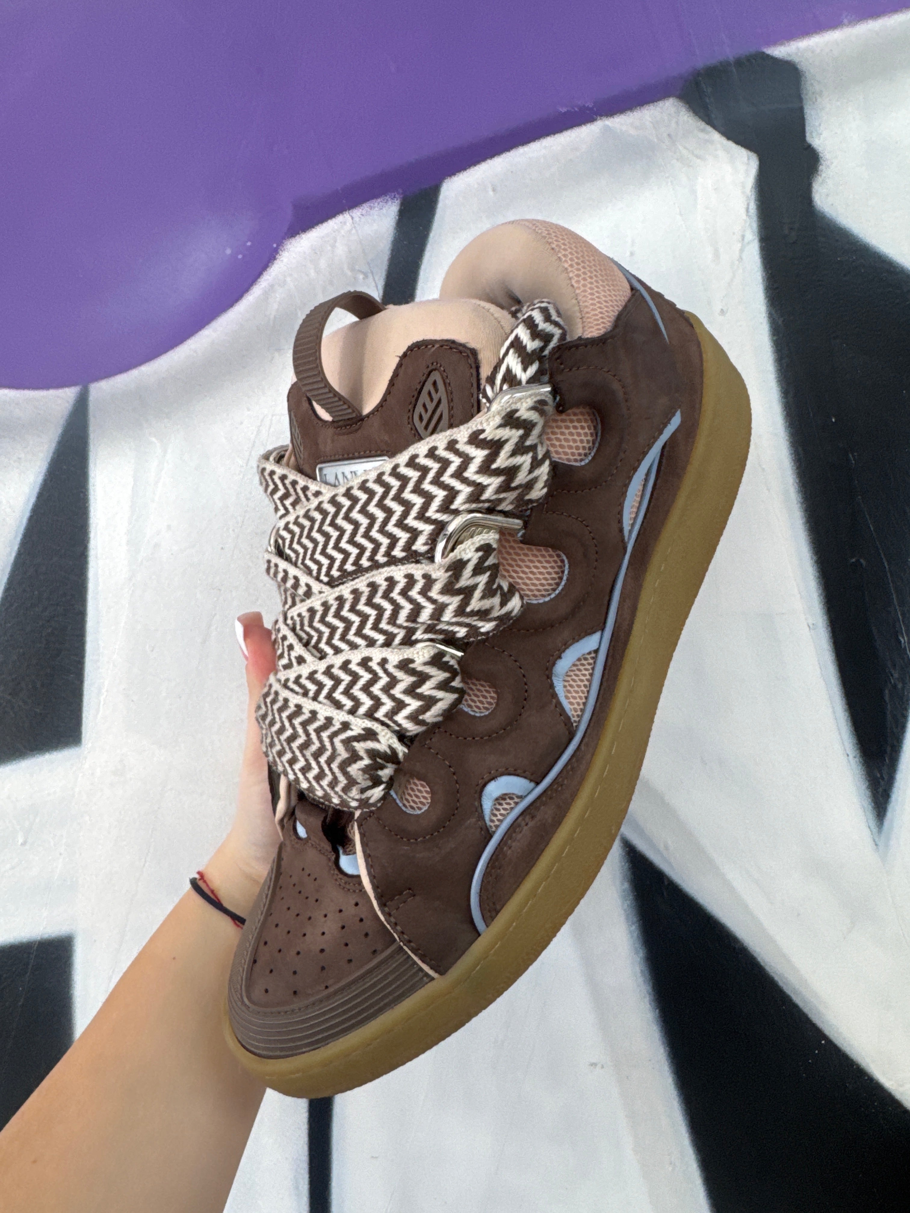 Lanvin Curb Brown Cream Baby Bluue Sneakers