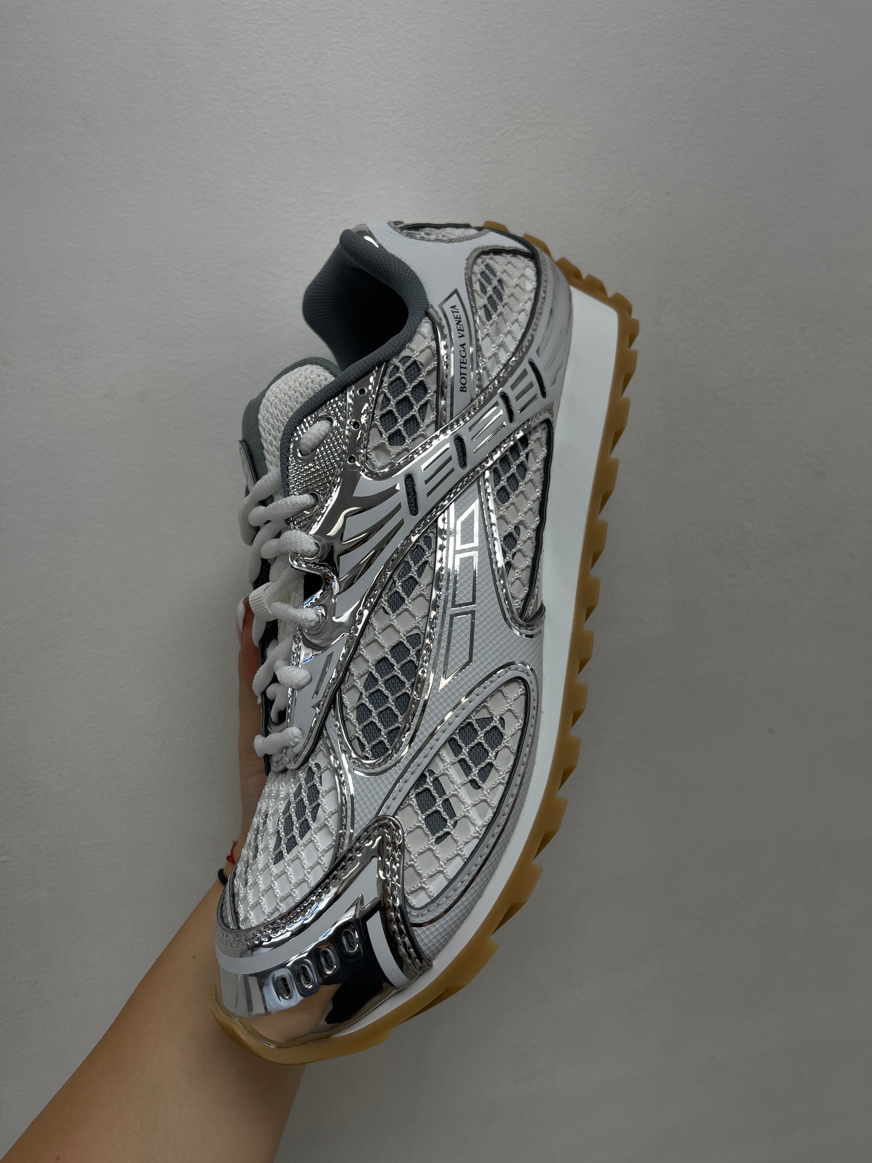 Bottega Veneta White Silver Orbit Sneakers