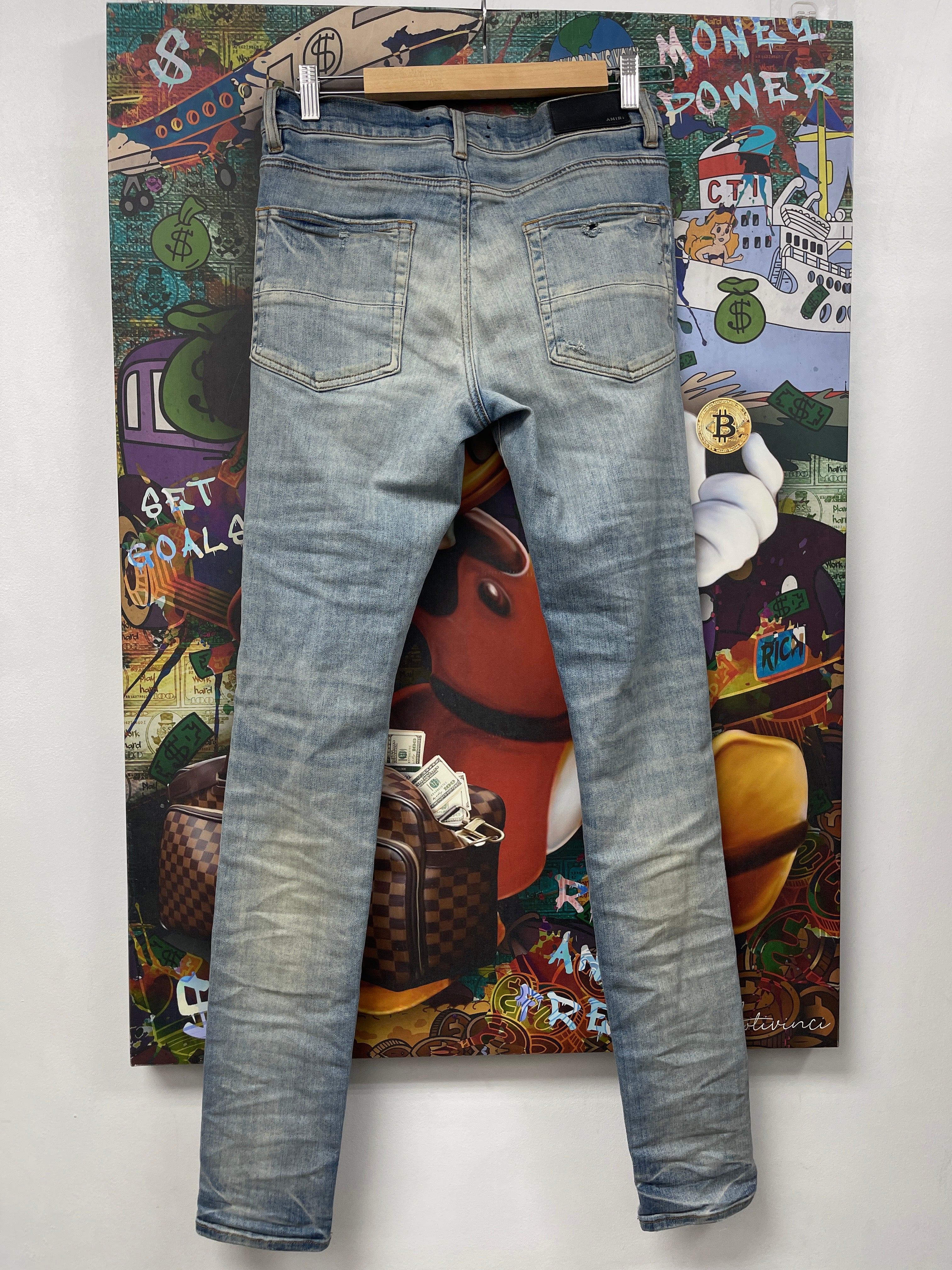 Amiri Light Wash Rainbow Bandana Thrasher Jeans