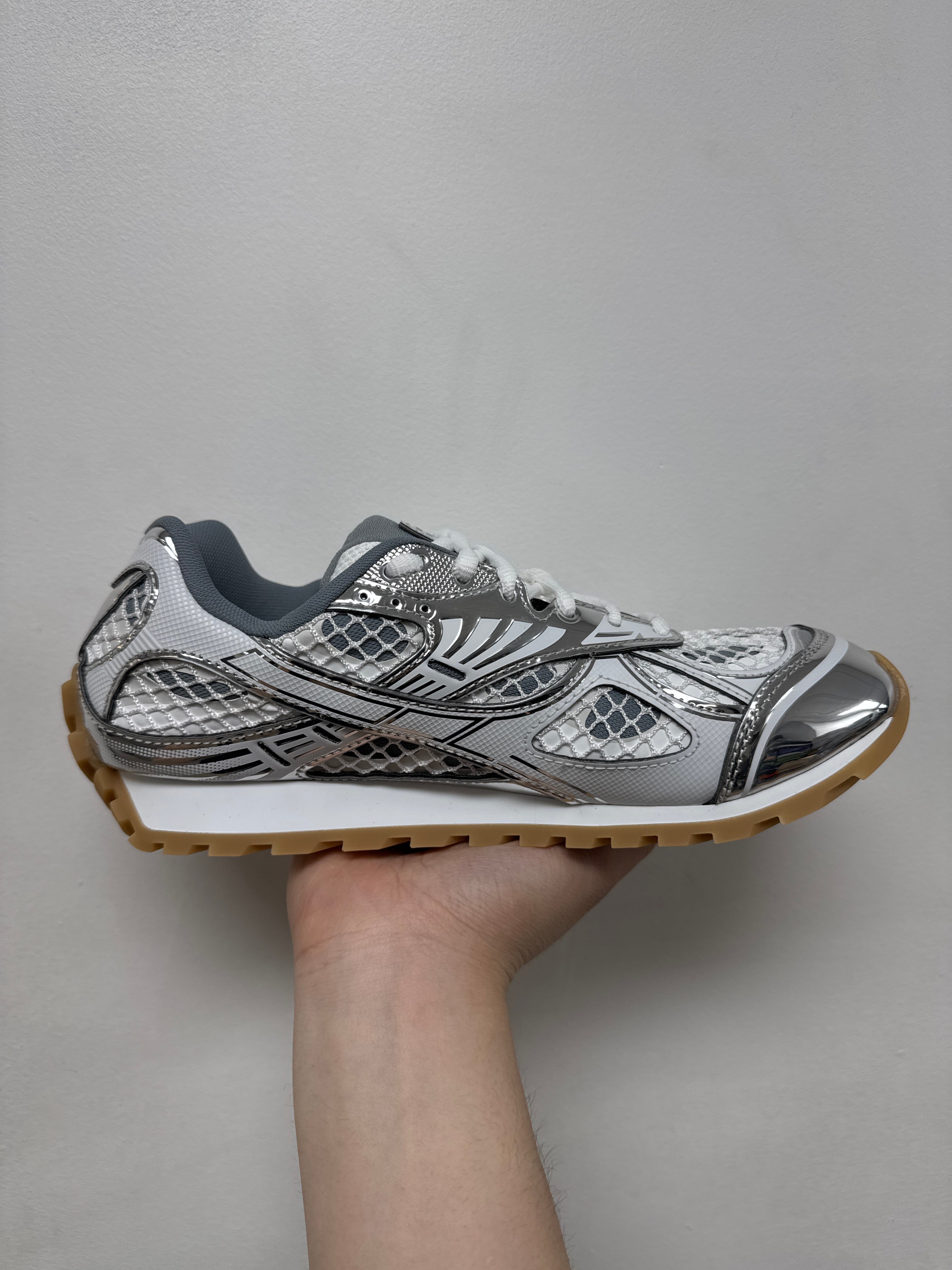 Bottega Veneta White Silver Orbit Sneakers