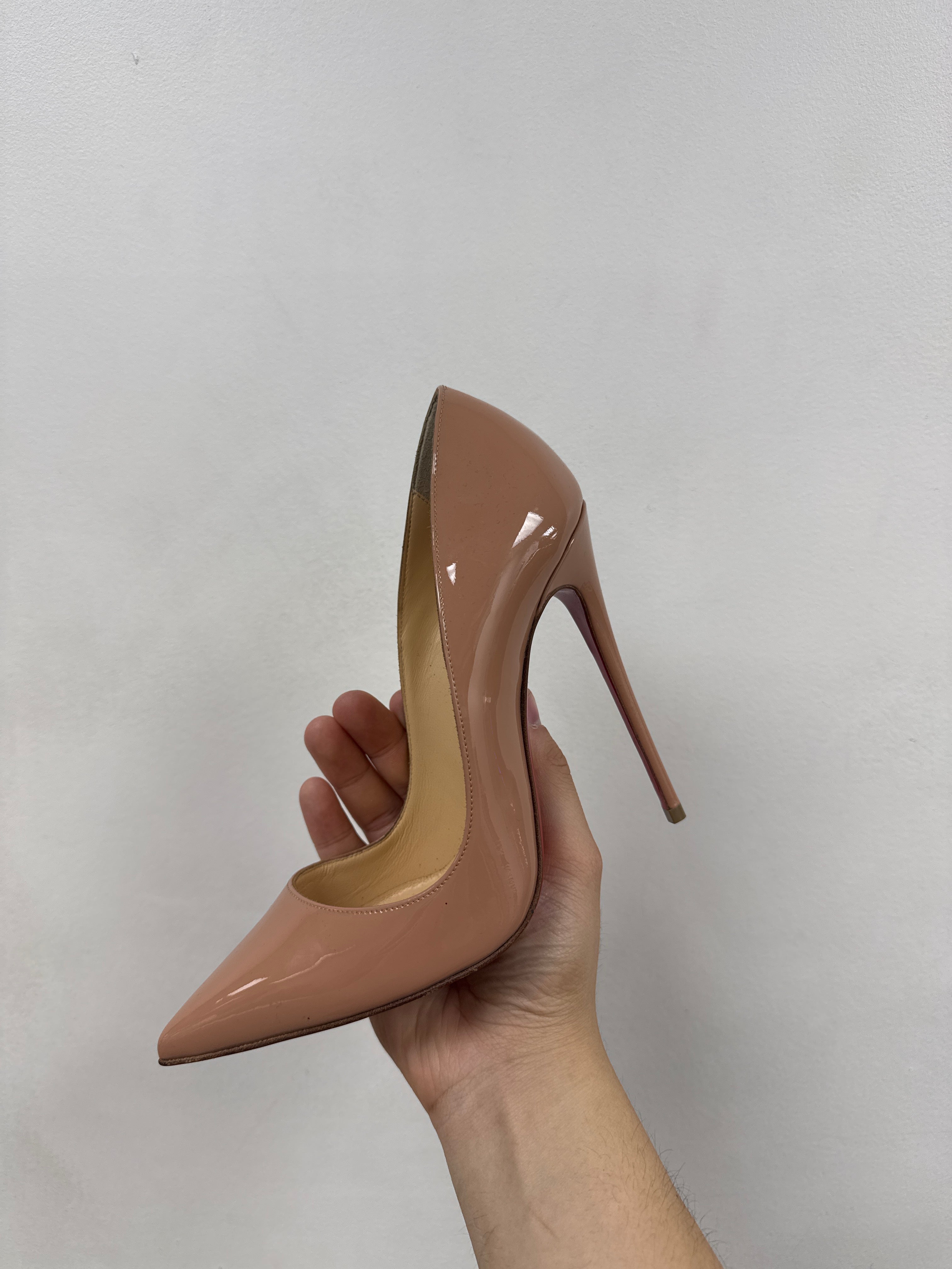 Christian Louboutin Nude Blush Patent SO Kate Red Bottom Heels