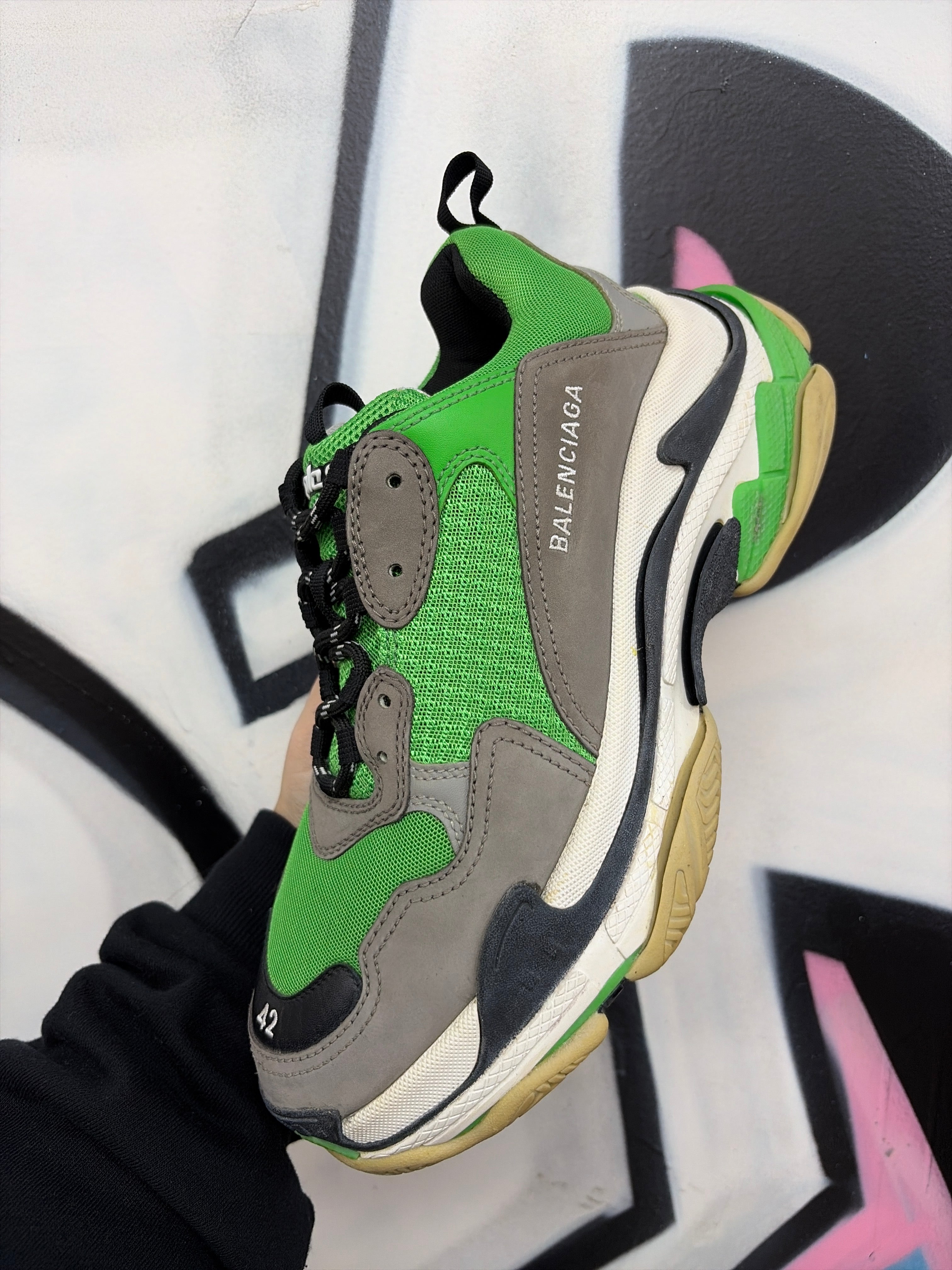 Balenciaga Black Lime Triple S Sneakers