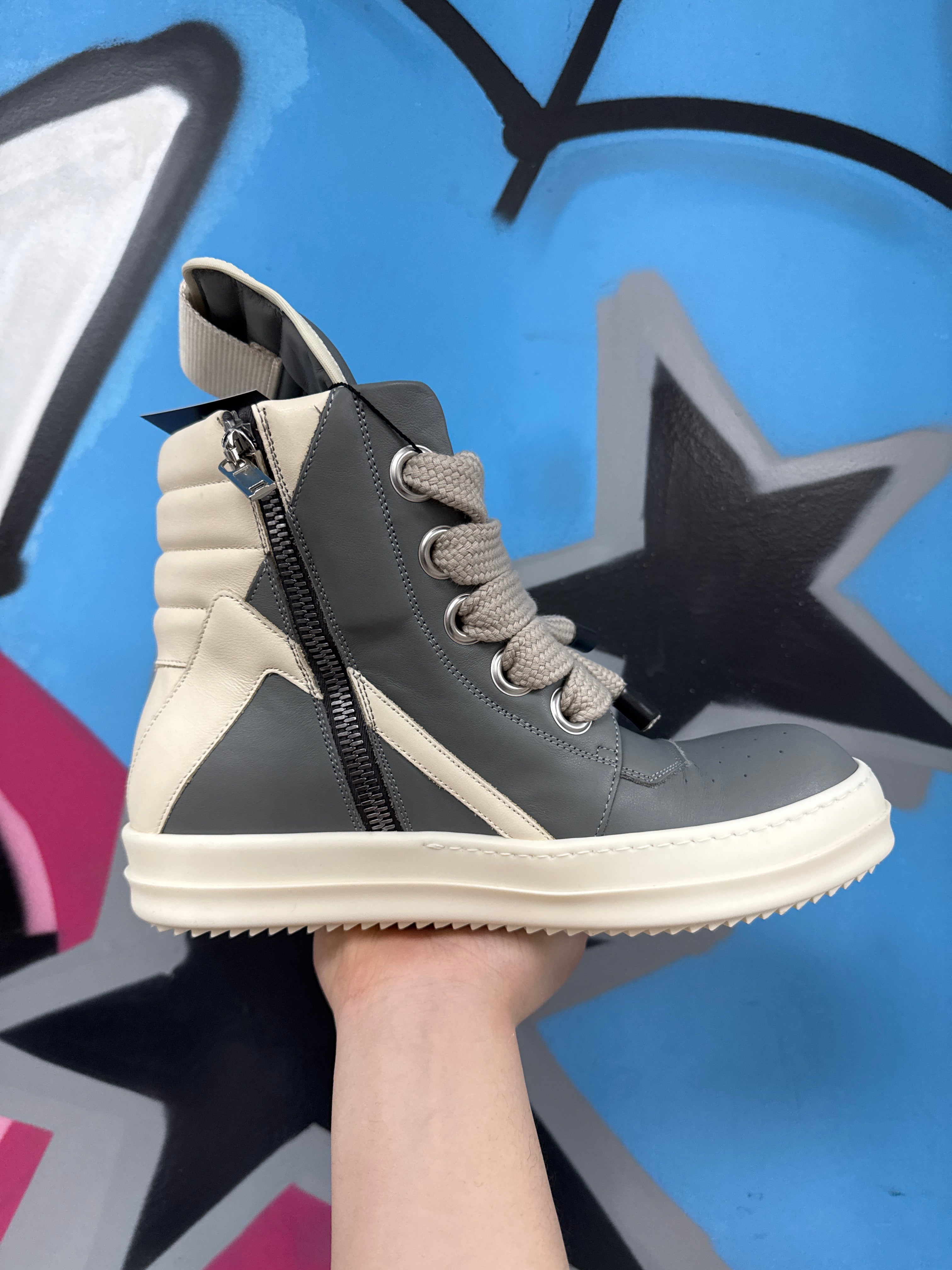 Rick Owens Grey Jumbo Lace Geobasket Sneakers
