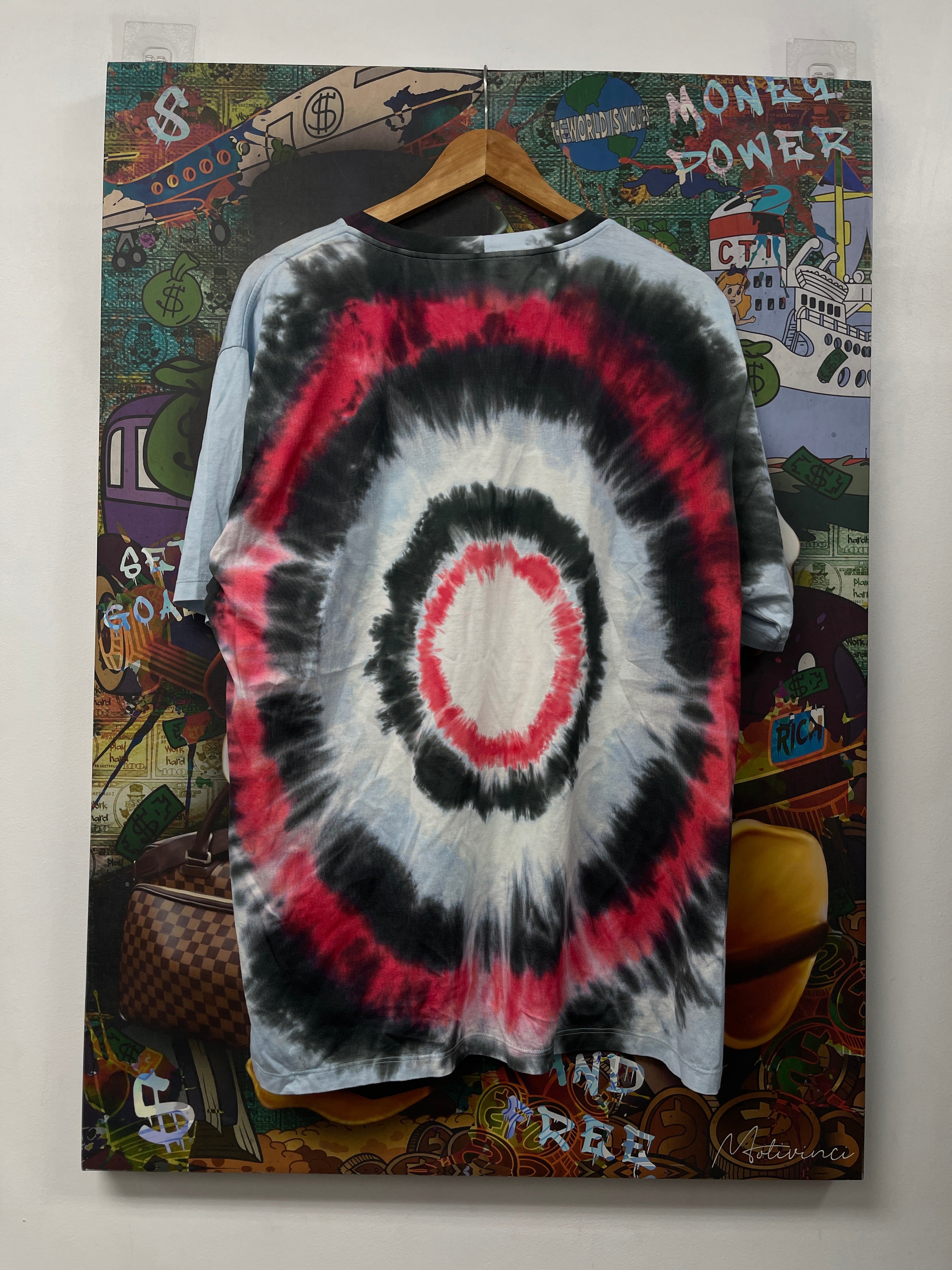 Celine Tie Dye Red Blue Black Chest Logo Tee
