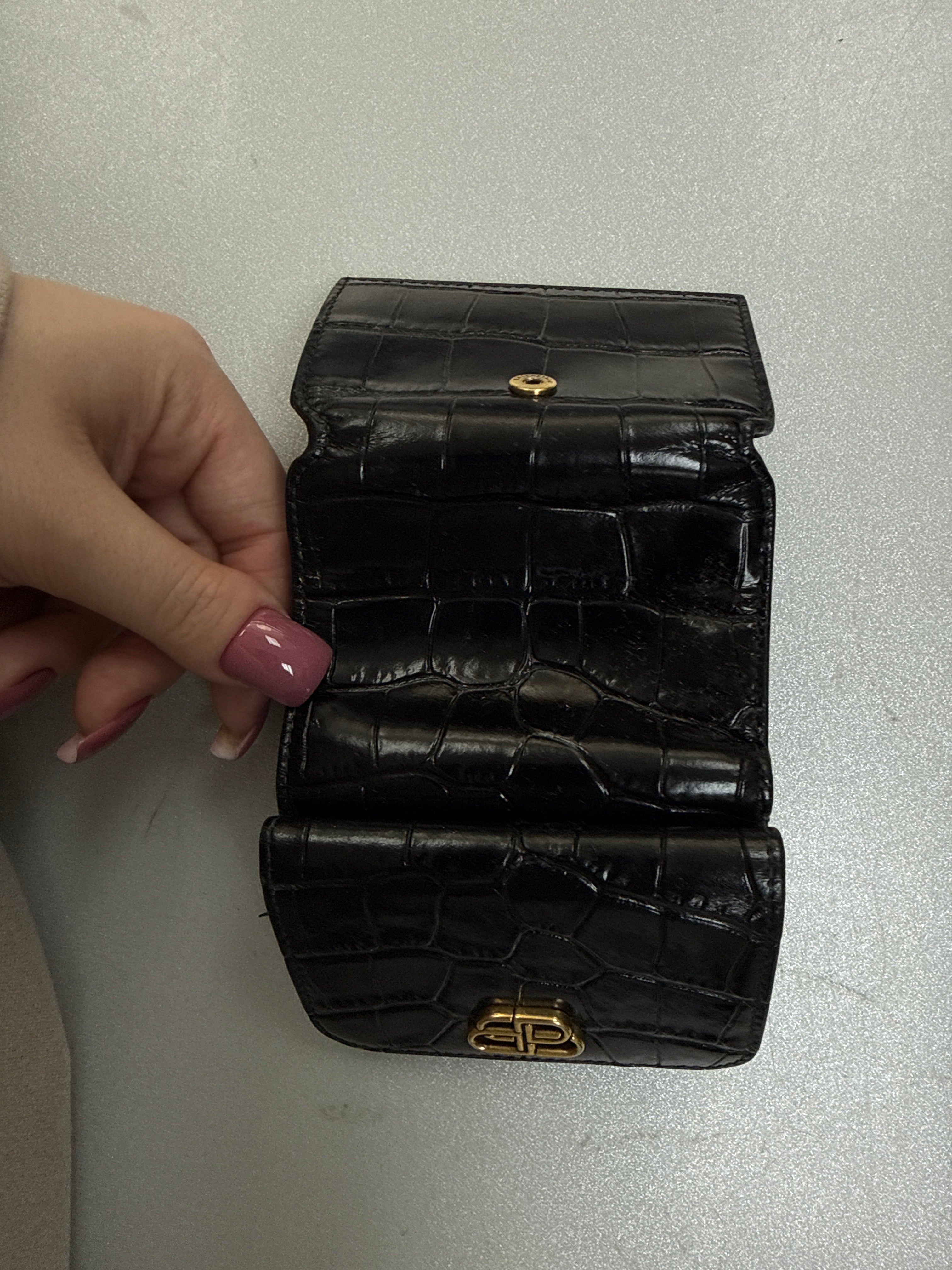 Balenciaga Black Gold Croc Bi-Fold Wallet