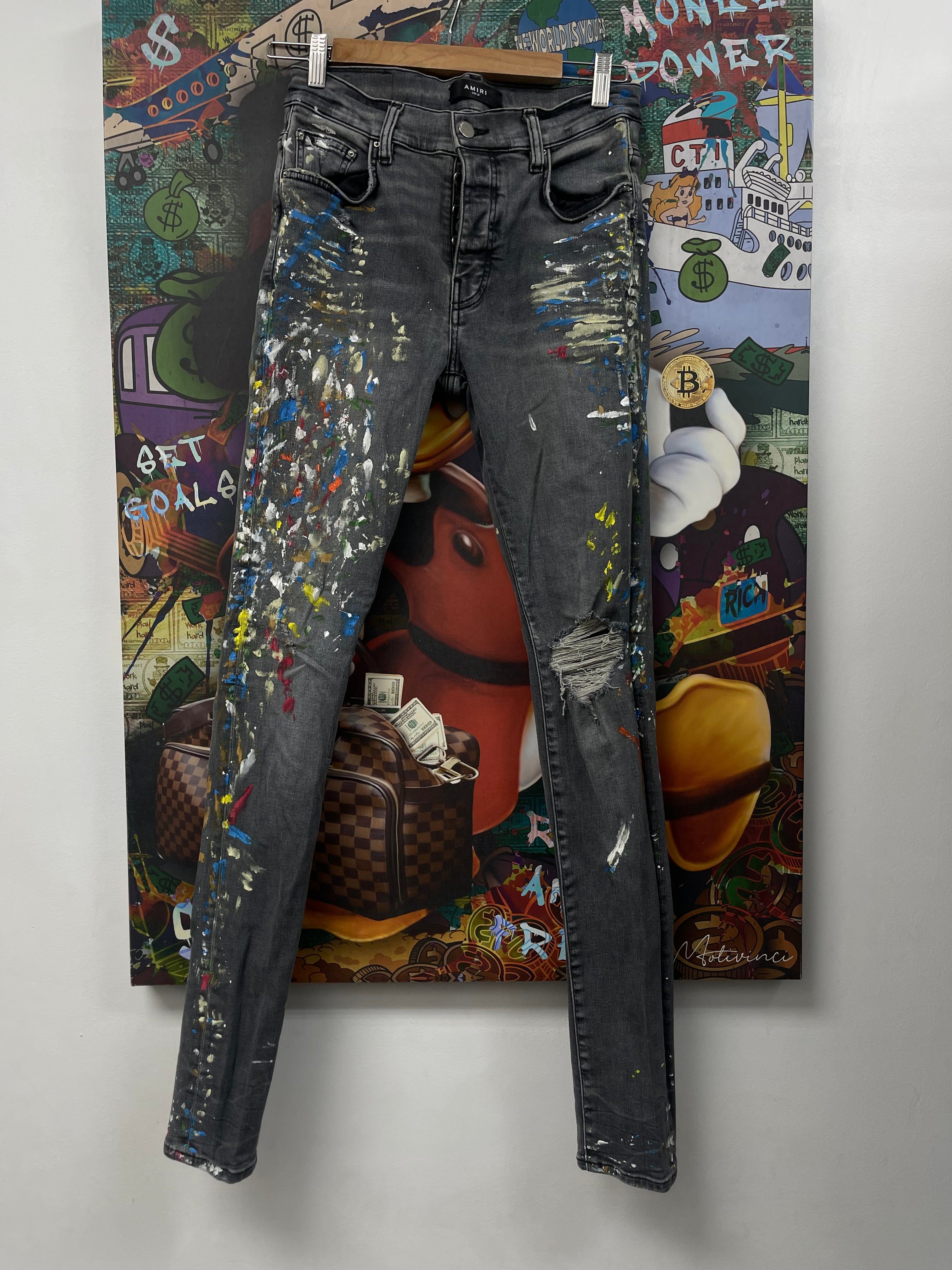 Amiri Grey Splatter Thrasher Jeans