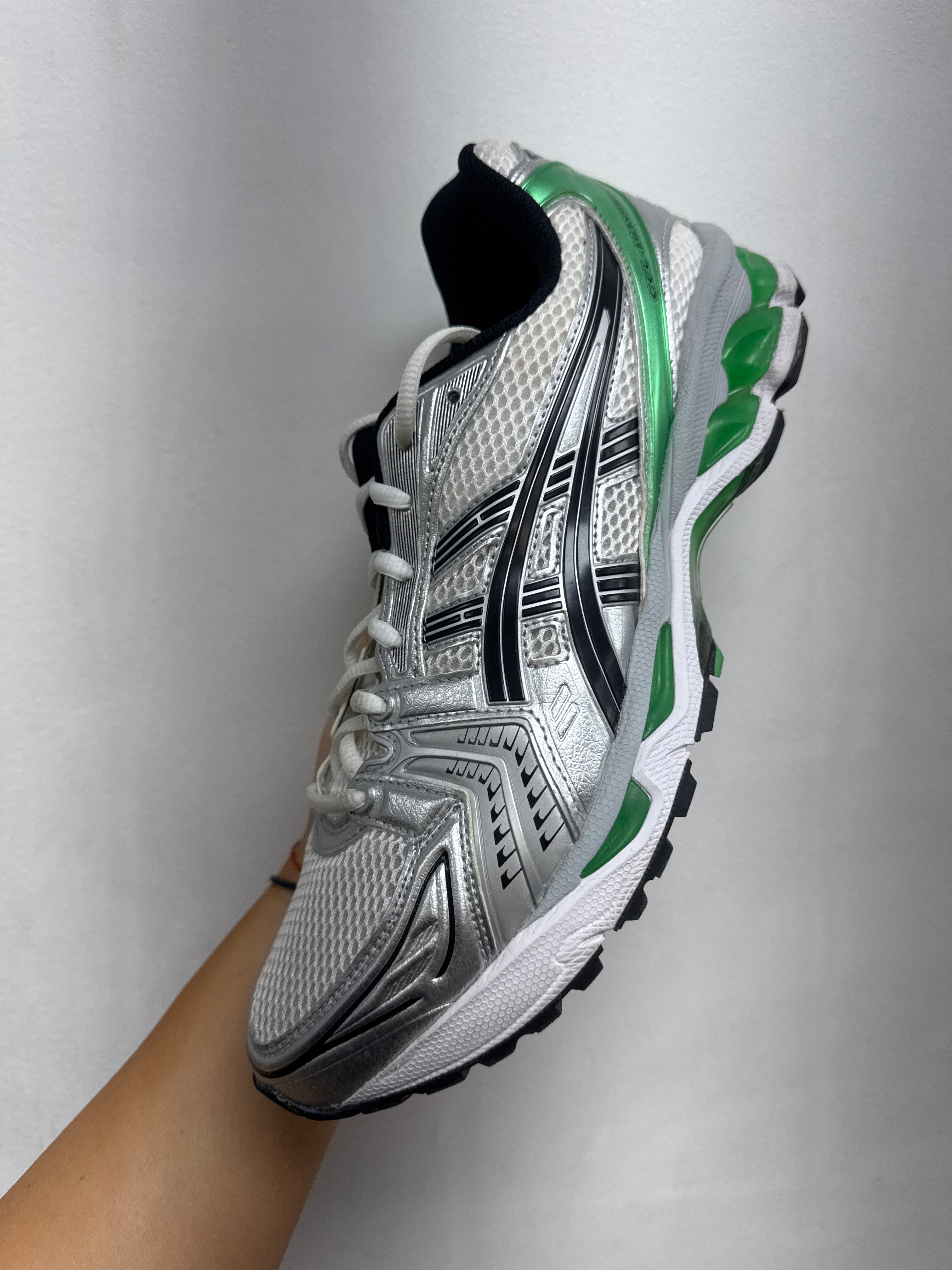 ASICS White Malachite Green Kayano 14 Sneakers