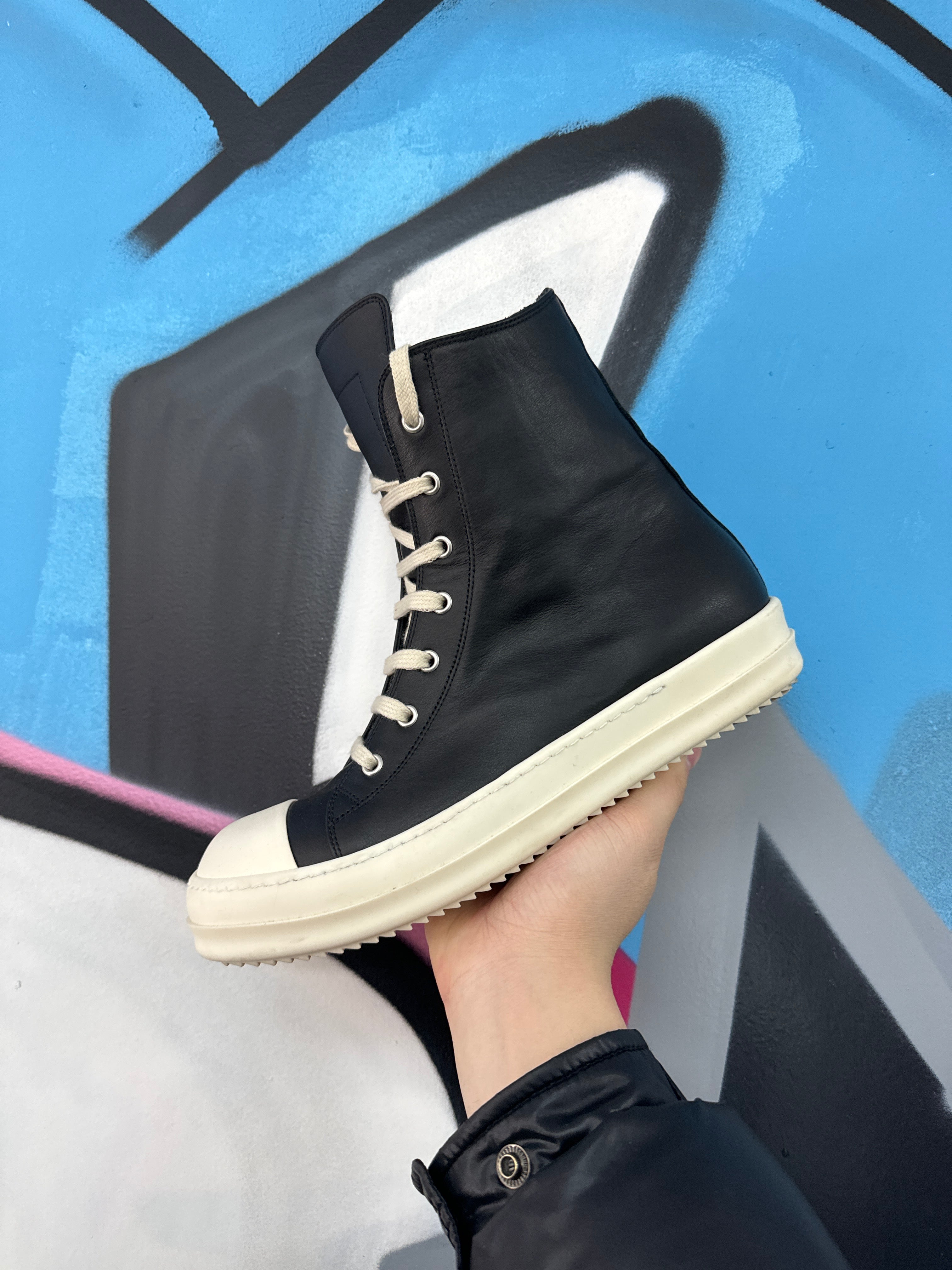 Rick Owens Black Leather High Top Sneakers