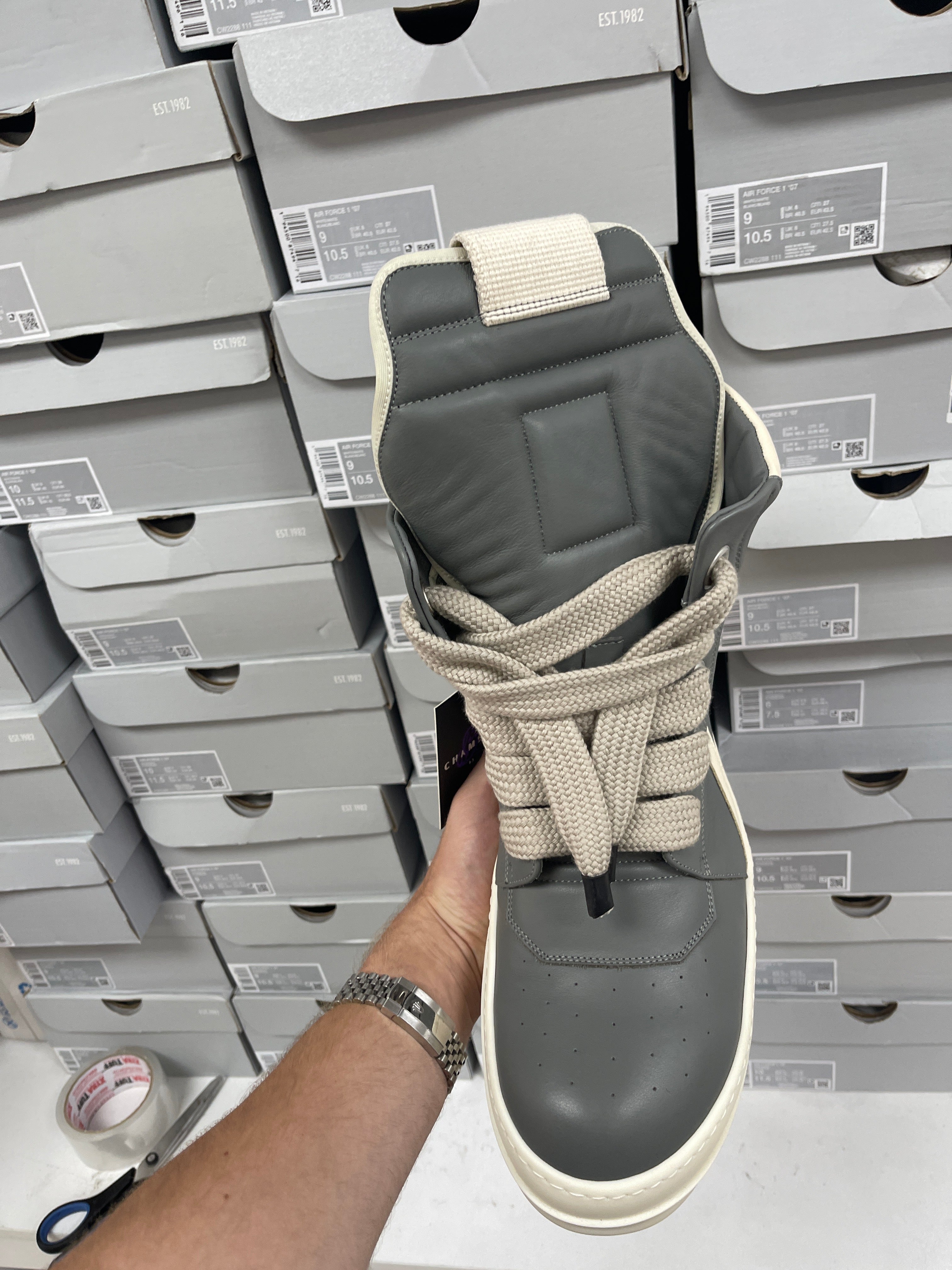 Rick Owens Washed Indigo Jumbo Lace Geobasket Sneakers