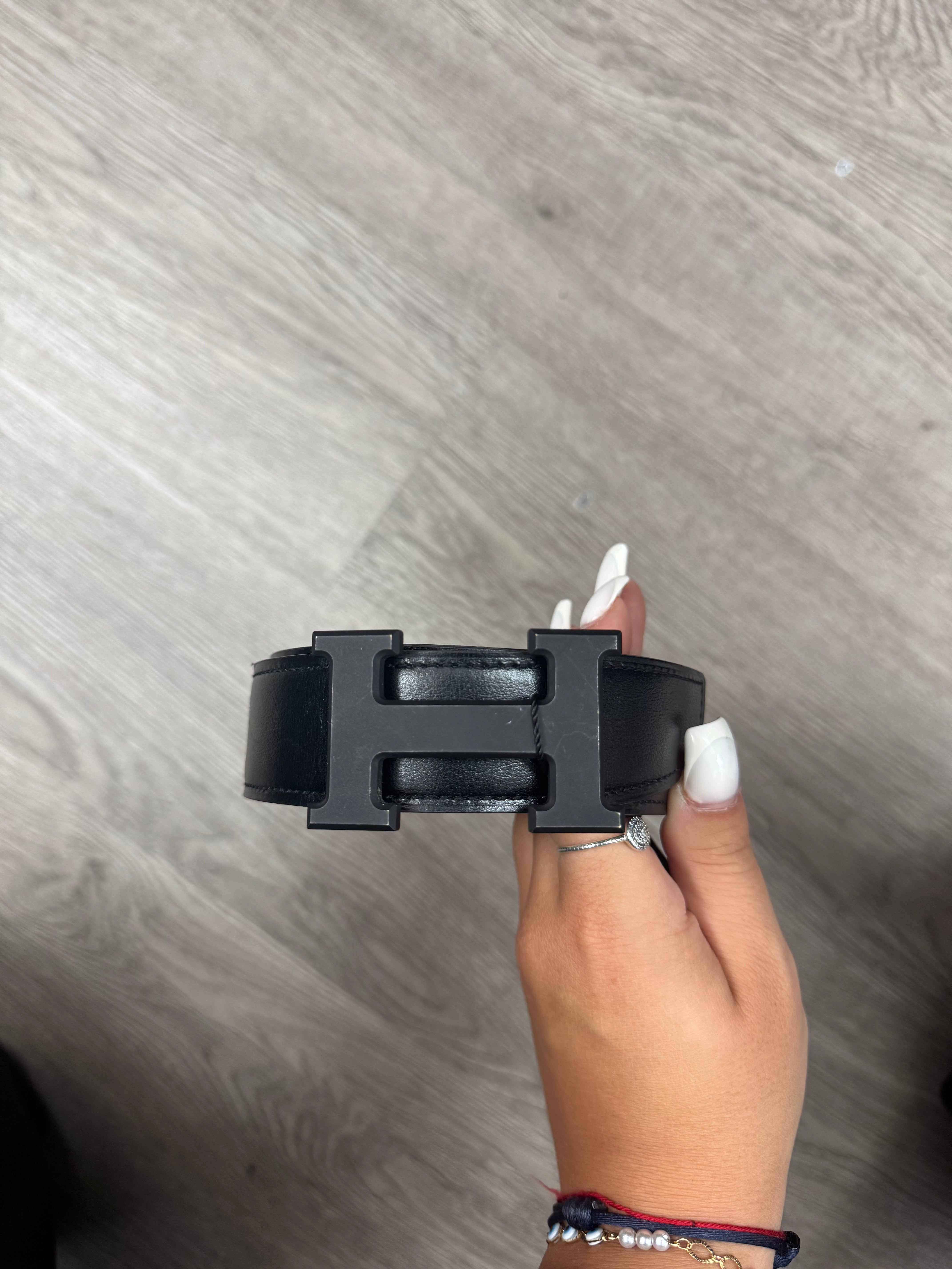 Hermes H Belt Black Black 1 Inch Used With Box